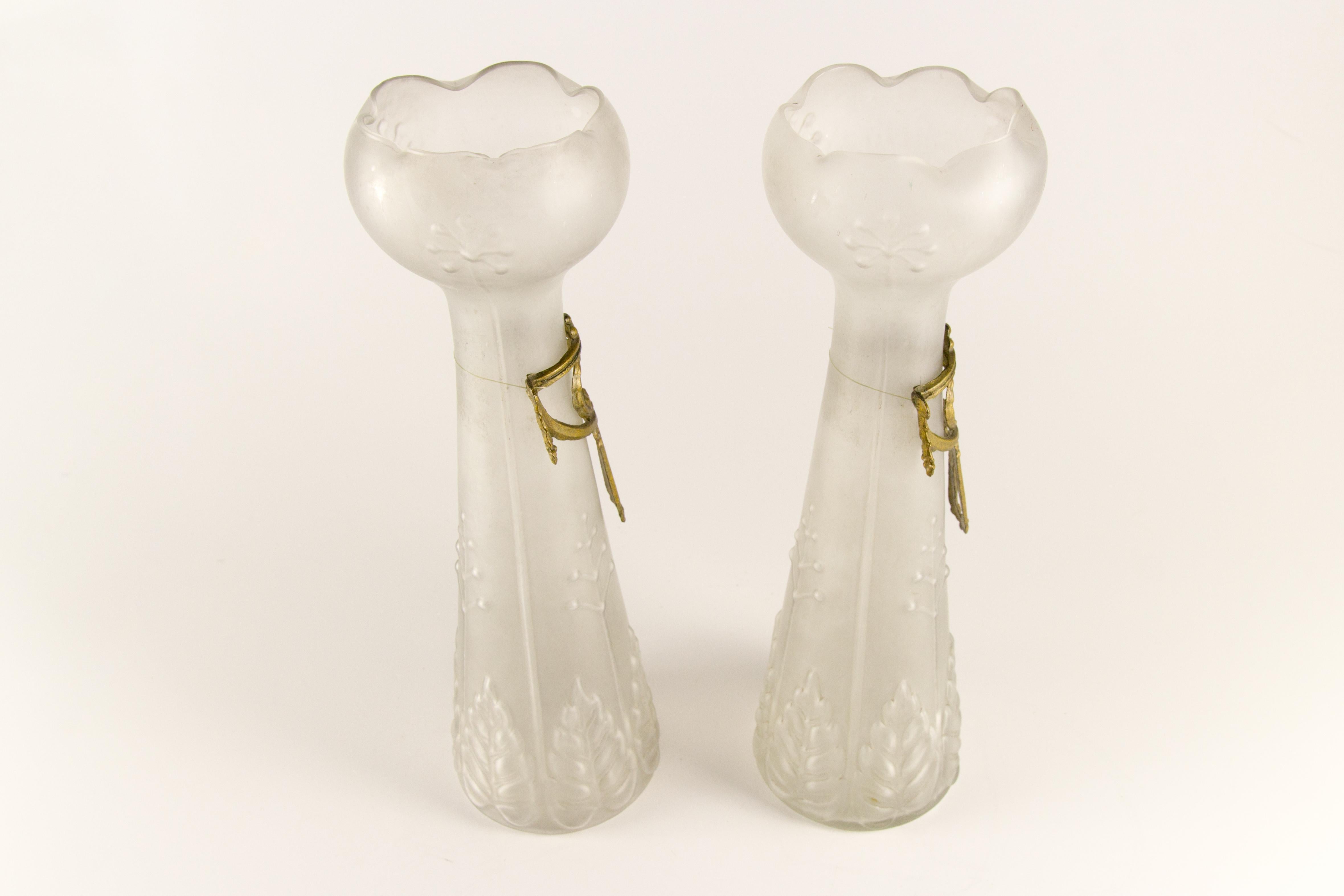 Pair of Art Nouveau Frosted Glass Vases 4