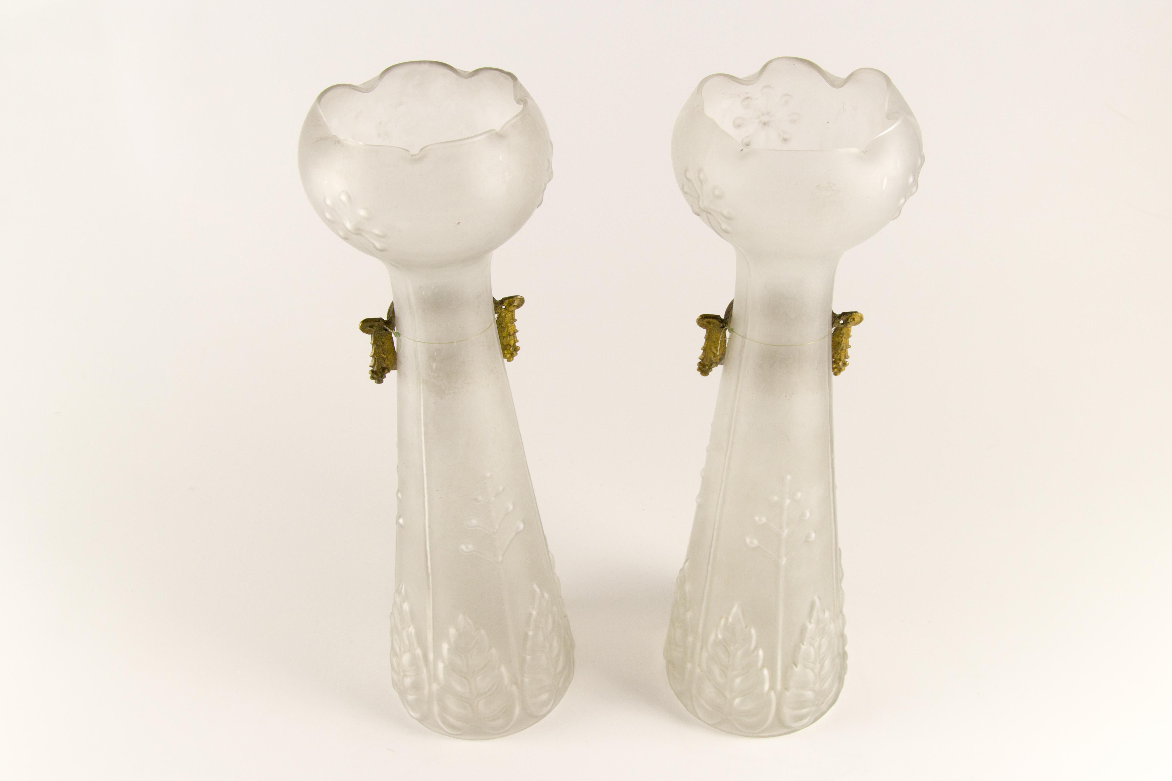 Pair of Art Nouveau Frosted Glass Vases 5
