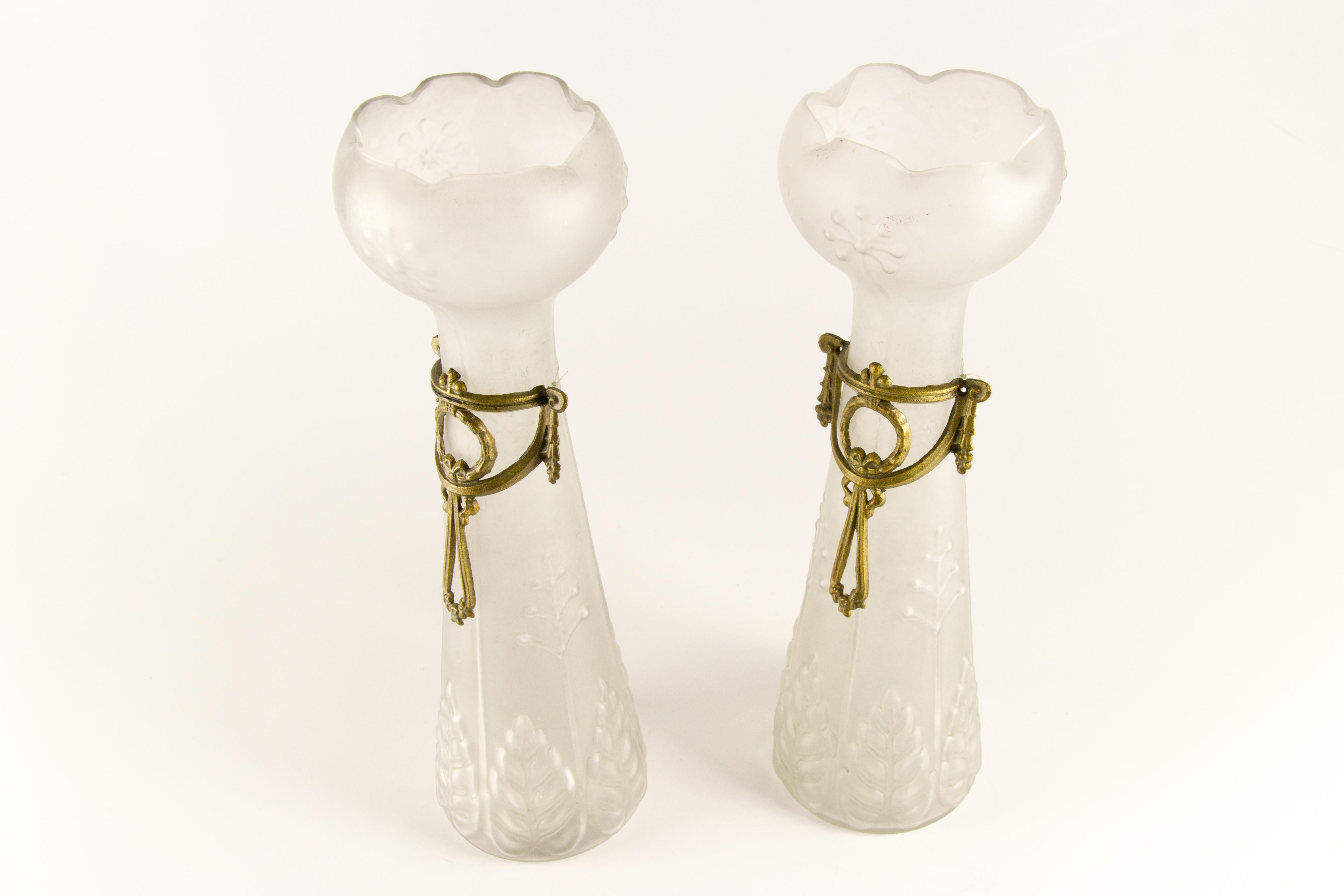 Pair of Art Nouveau Frosted Glass Vases 7