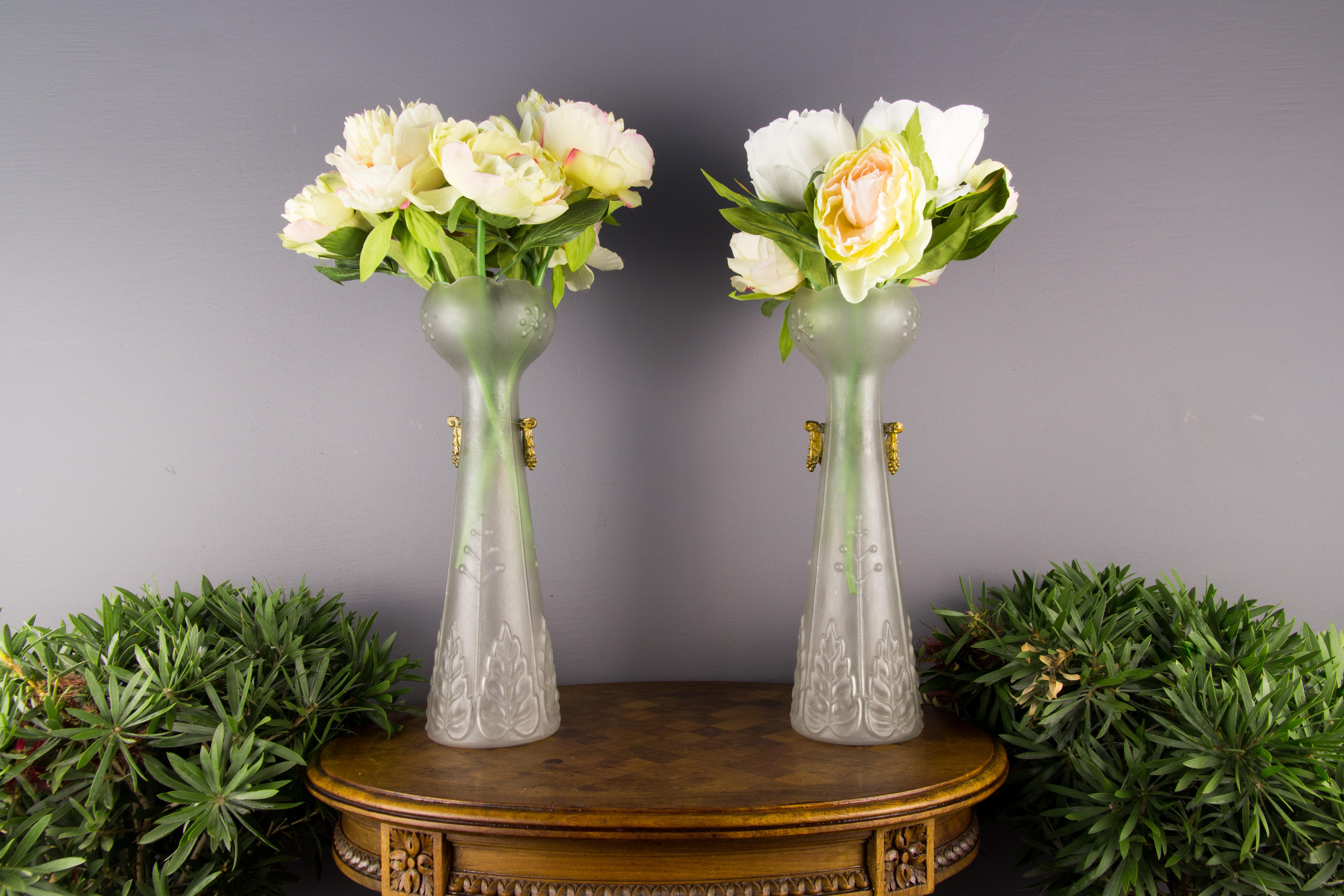 Pair of Art Nouveau Frosted Glass Vases 12