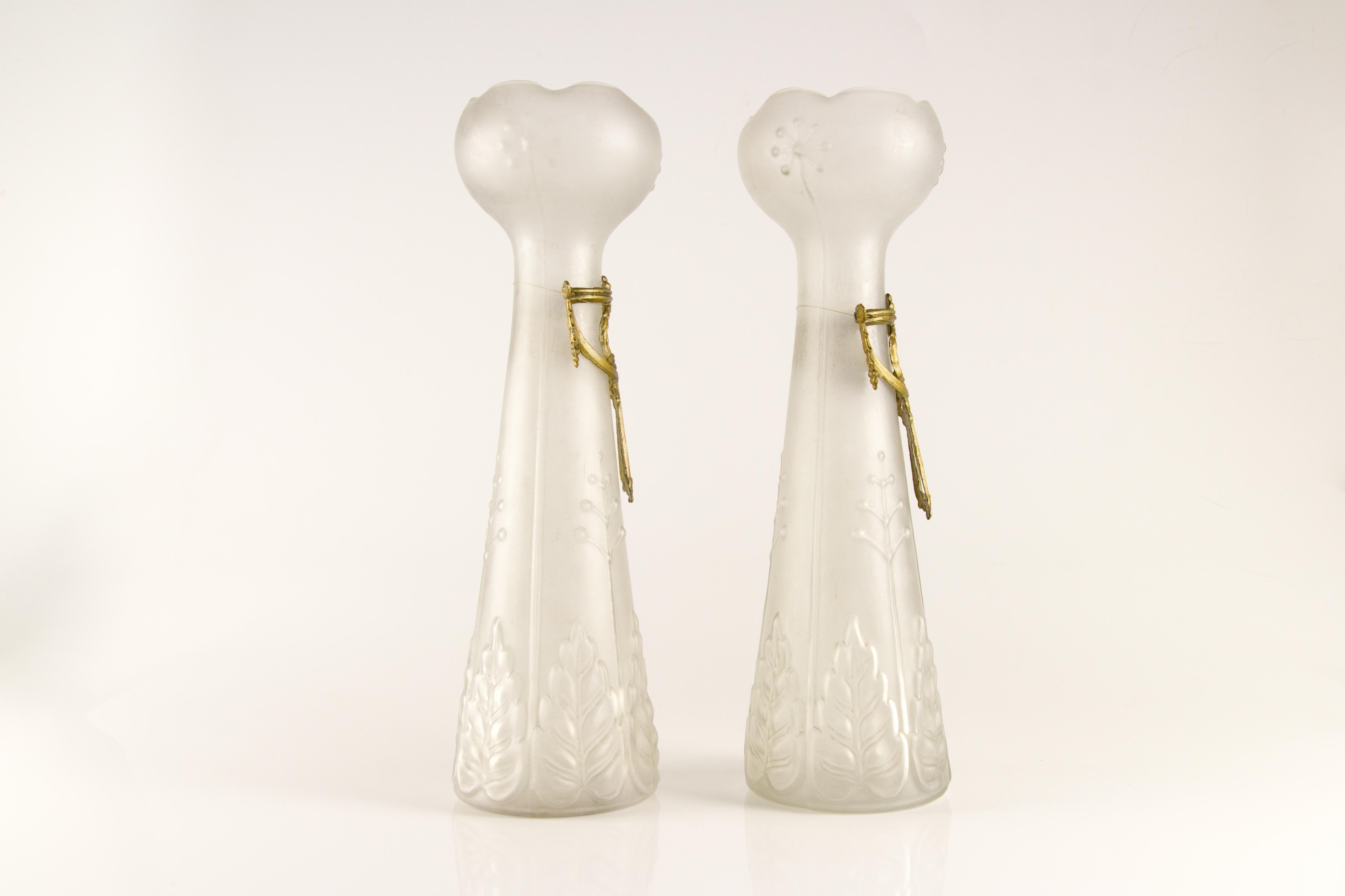French Pair of Art Nouveau Frosted Glass Vases
