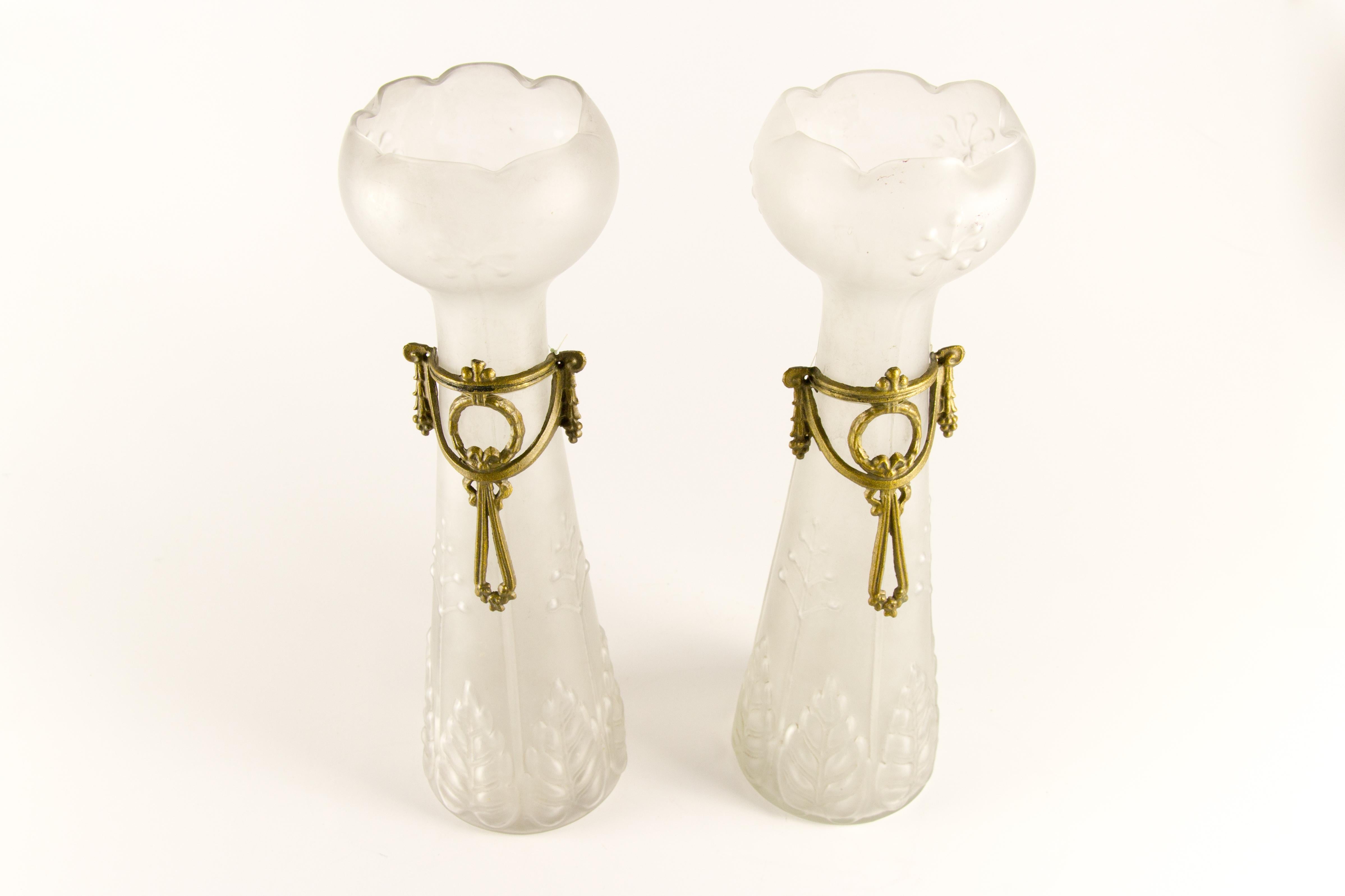 Pair of Art Nouveau Frosted Glass Vases 3