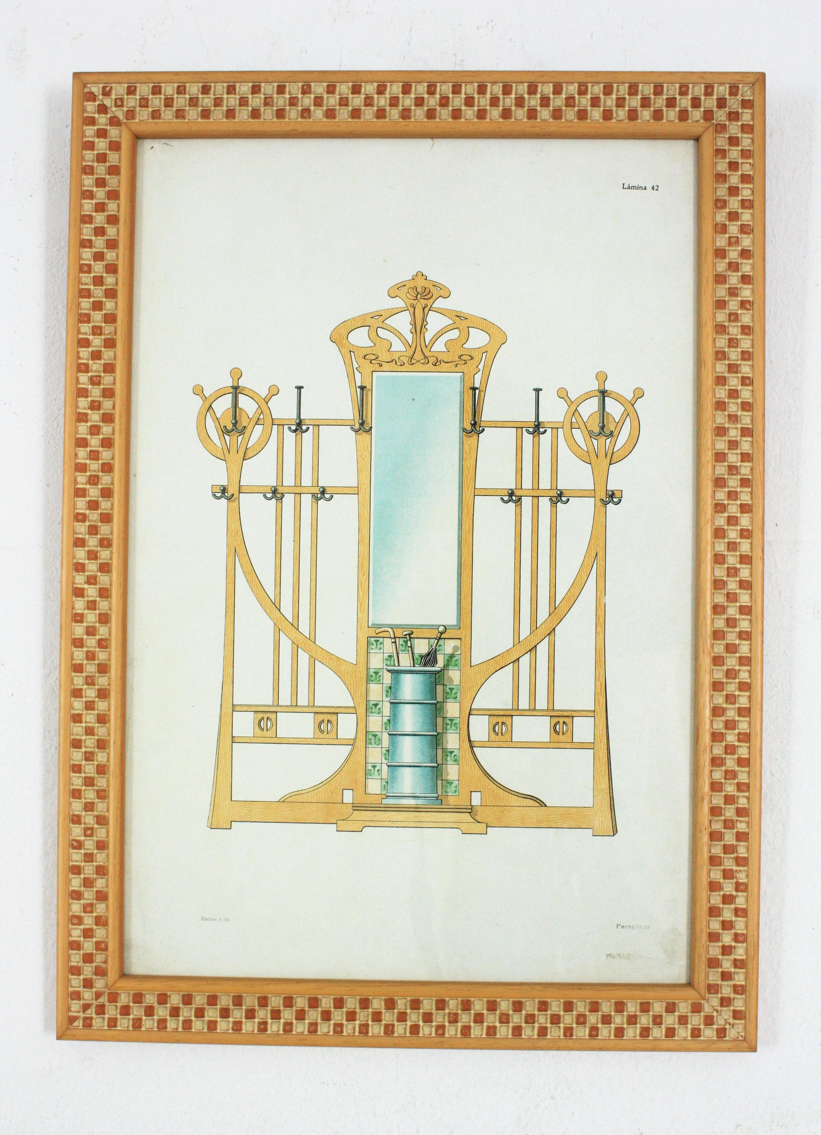 Pair of Art Nouveau Furniture Framed Prints In Good Condition For Sale In Barcelona, ES