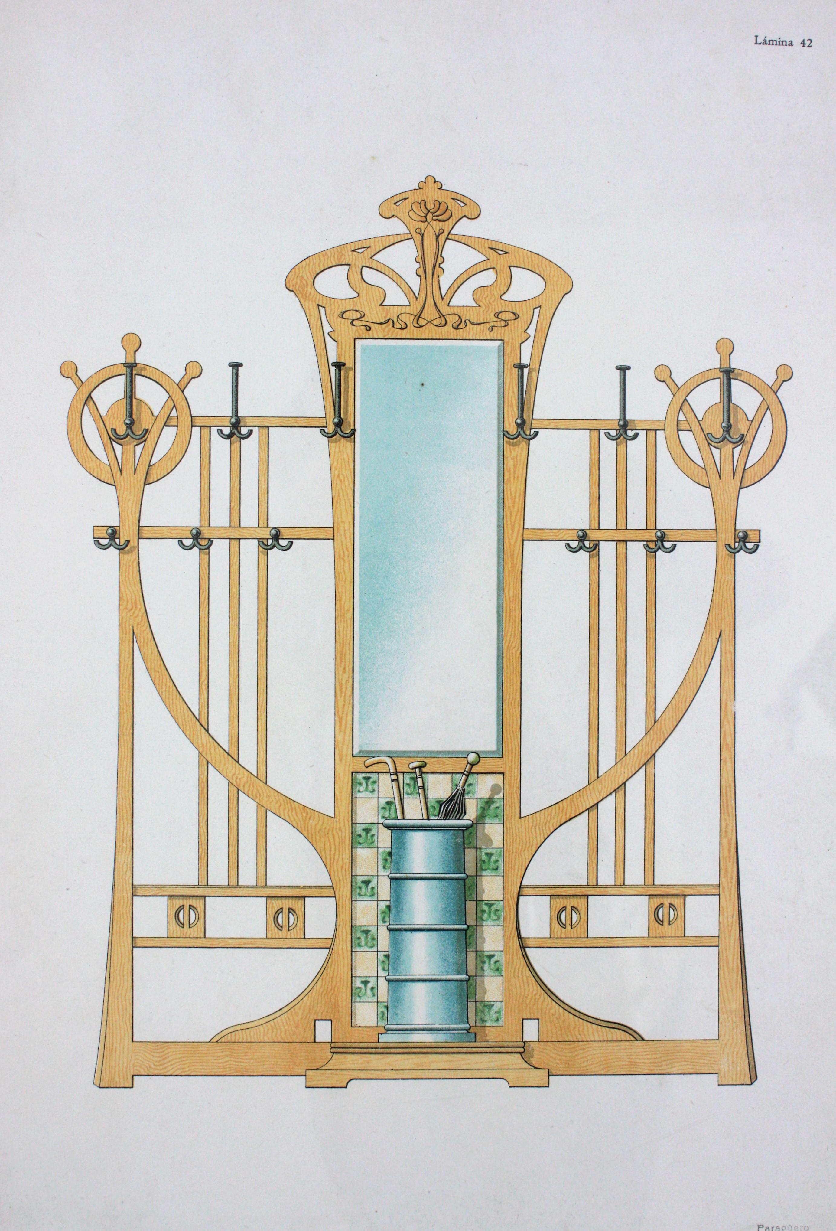 Ein Paar gerahmte Art nouveau-Möbel-Drucke (20. Jahrhundert) im Angebot
