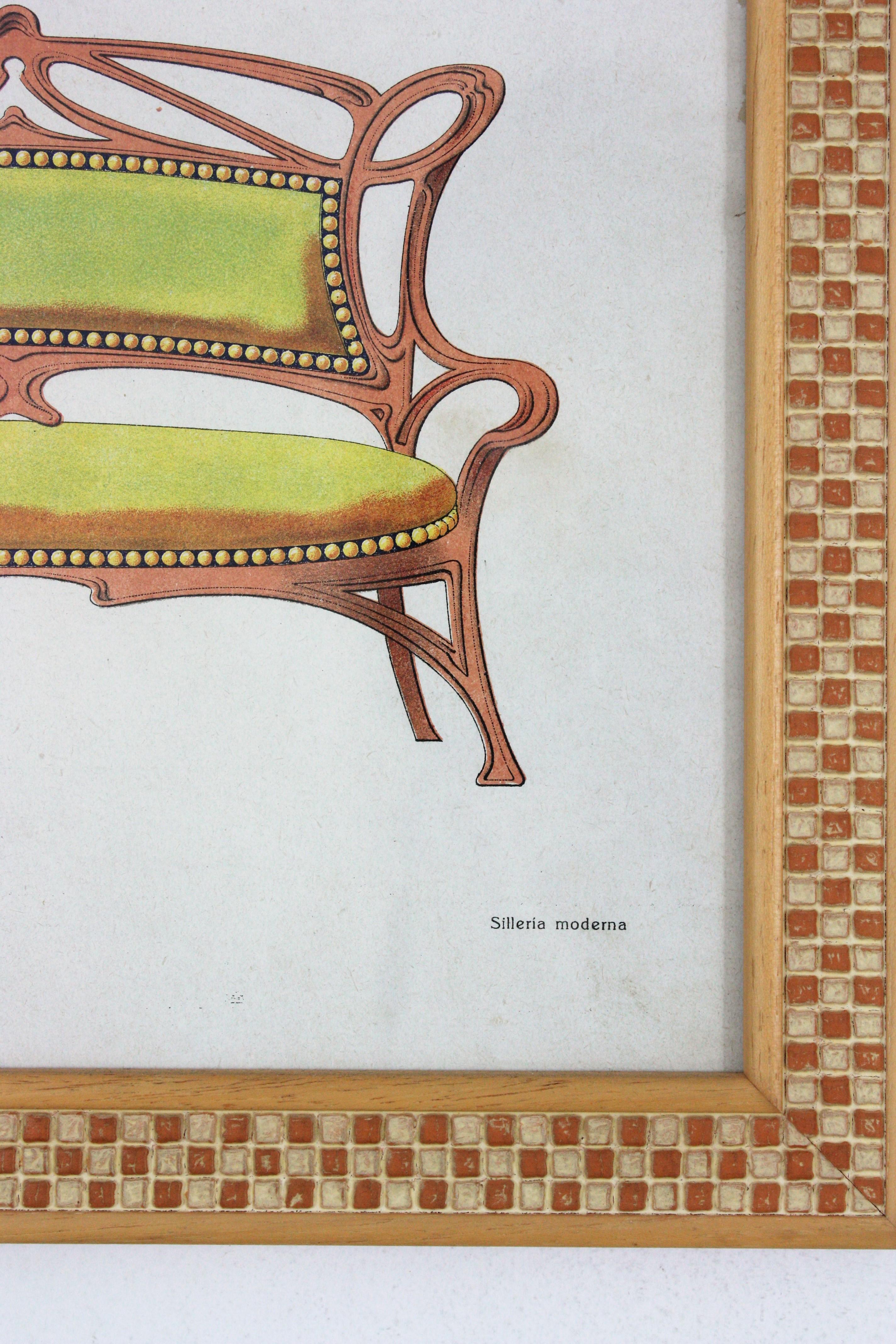 Paire d'estampes encadrées de meubles Art Nouveau en vente 1