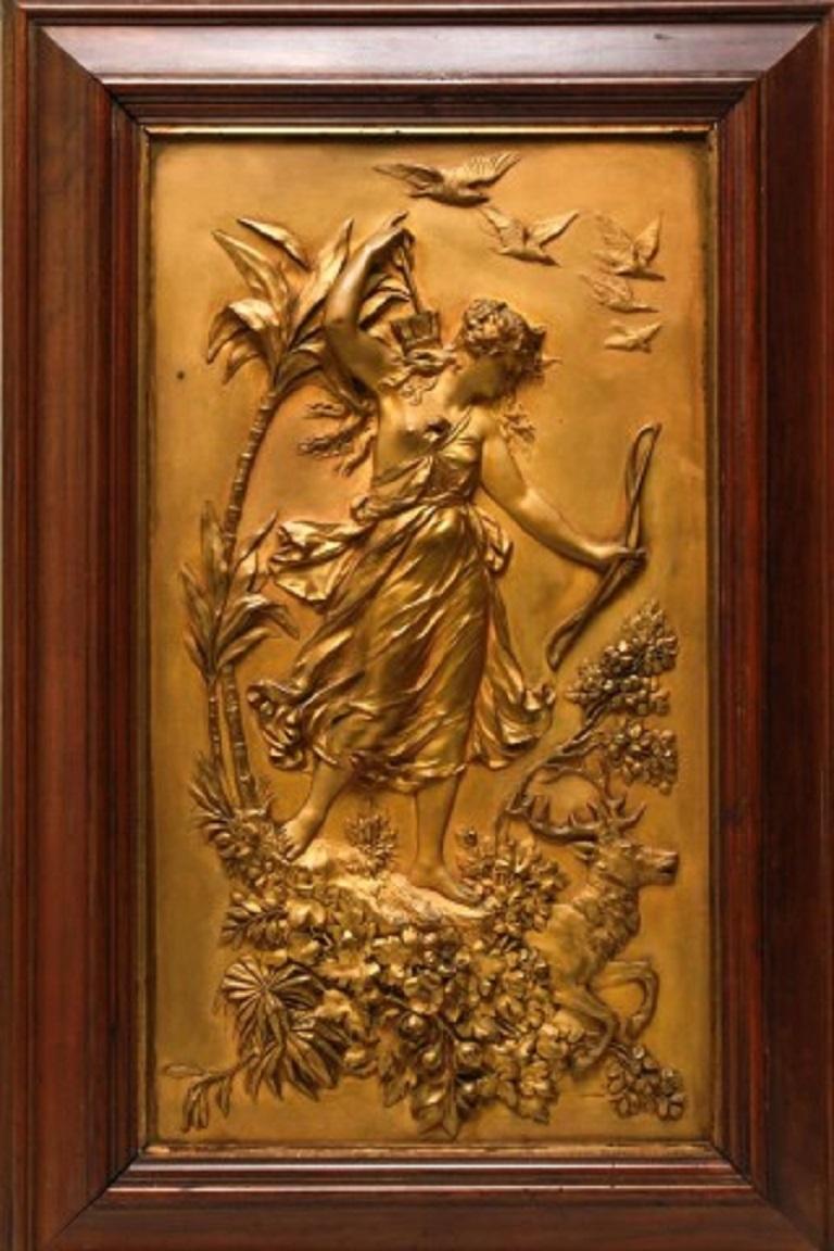 Pair of Art Nouveau Gilt Bronze Plaques by Franz Xaver Bergmann 4