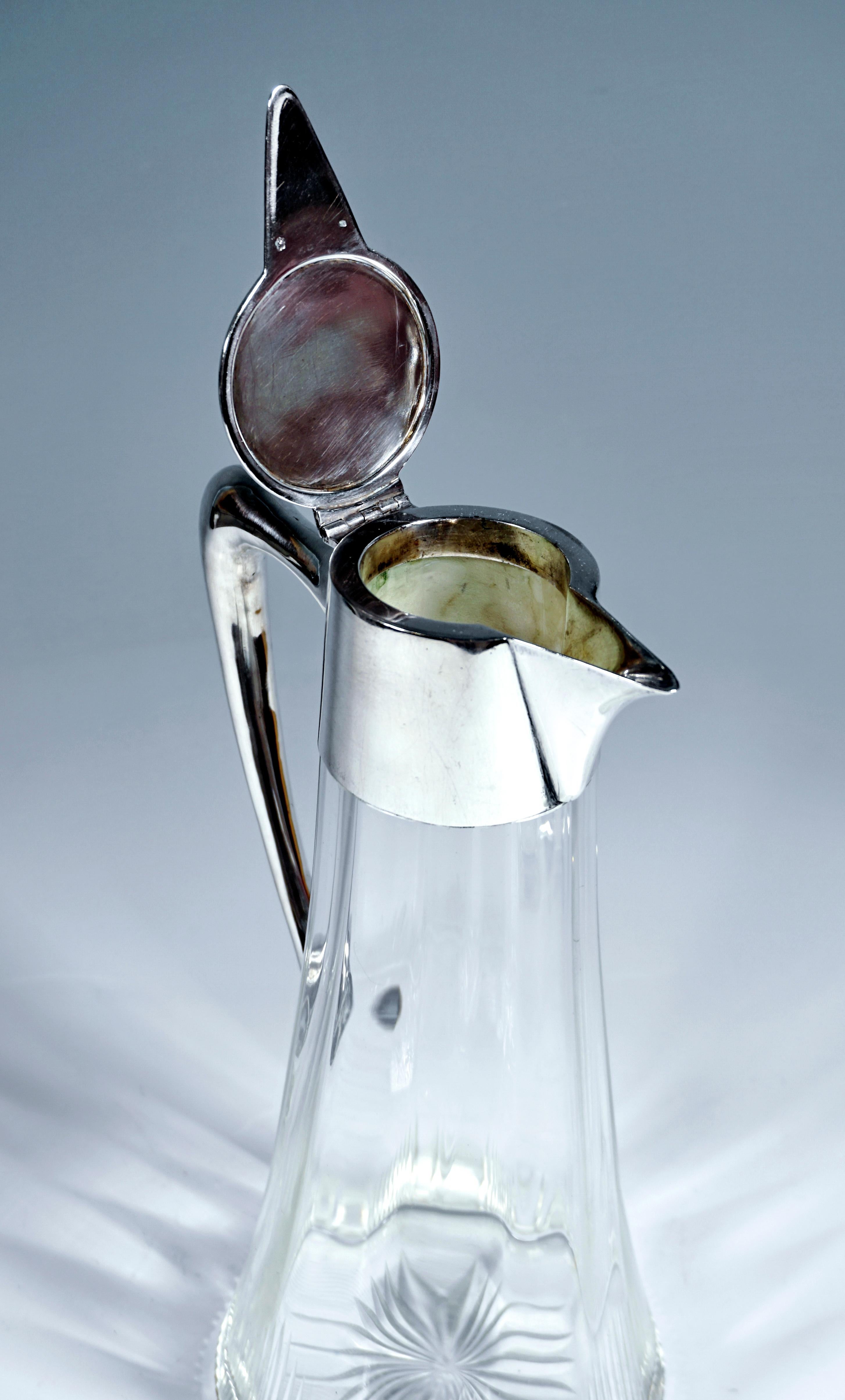 Faceted Pair of Art Nouveau Glass Carafes with Silver Fittings, by Ferdinand Vogl Vienna For Sale