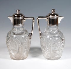 Pair of Art Nouveau Glass Carafes with Silver Mounts, Koch & Bergfeld, Germany
