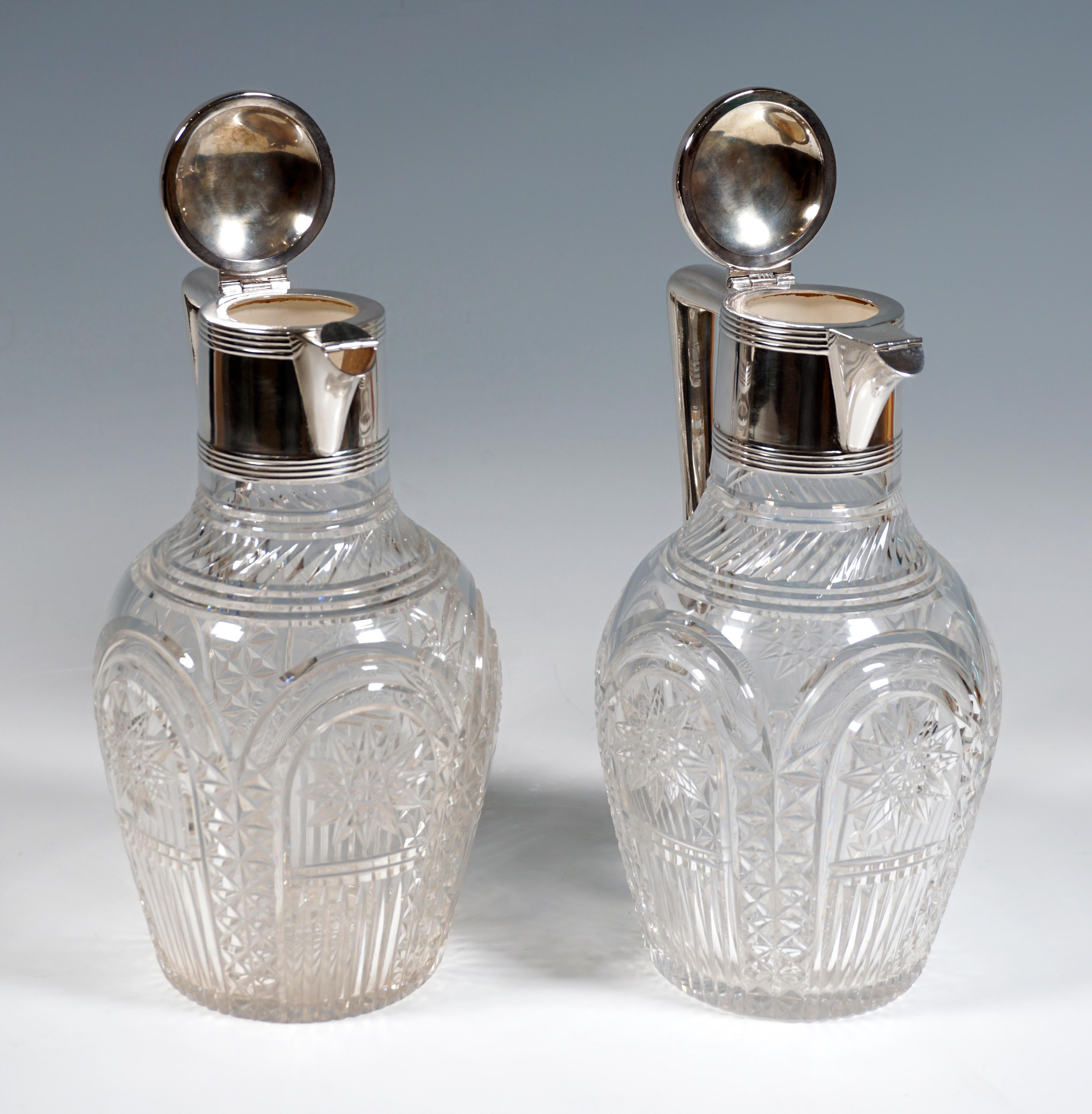 Pair of Art Nouveau Glass Carafes with Silver Mounts, Koch & Bergfeld, Germany In Good Condition For Sale In Vienna, AT