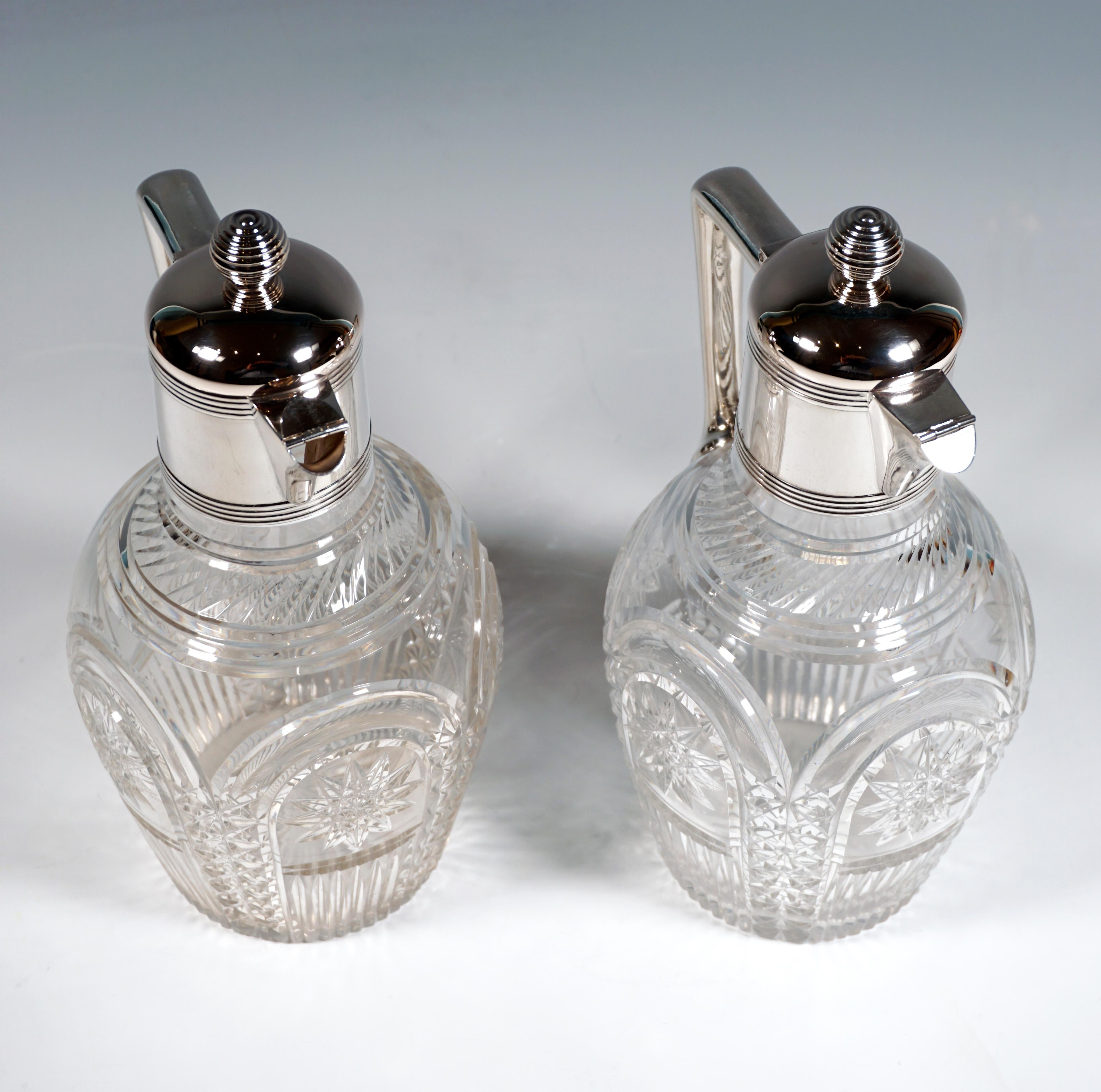 Early 20th Century Pair of Art Nouveau Glass Carafes with Silver Mounts, Koch & Bergfeld, Germany For Sale