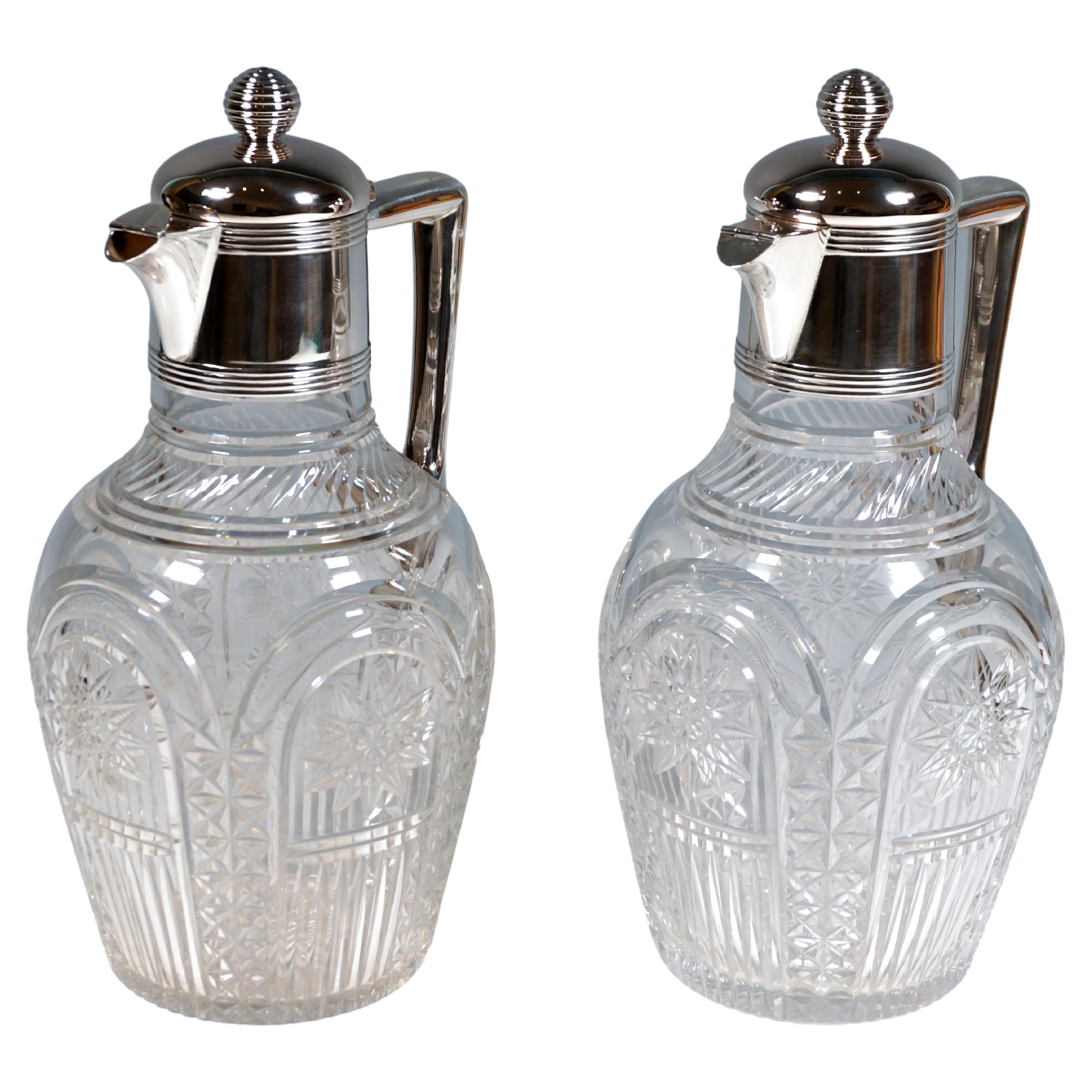Pair of Art Nouveau Glass Carafes with Silver Mounts, Koch & Bergfeld, Germany