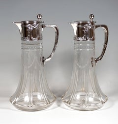 Pair of Art Nouveau Glass Decanter with Silver Fittings, Wilhelm Binder, Germany