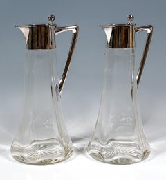 Pair of Art Nouveau Glass Decanter with Silver Fittings, Wilhelm Binder, Germany