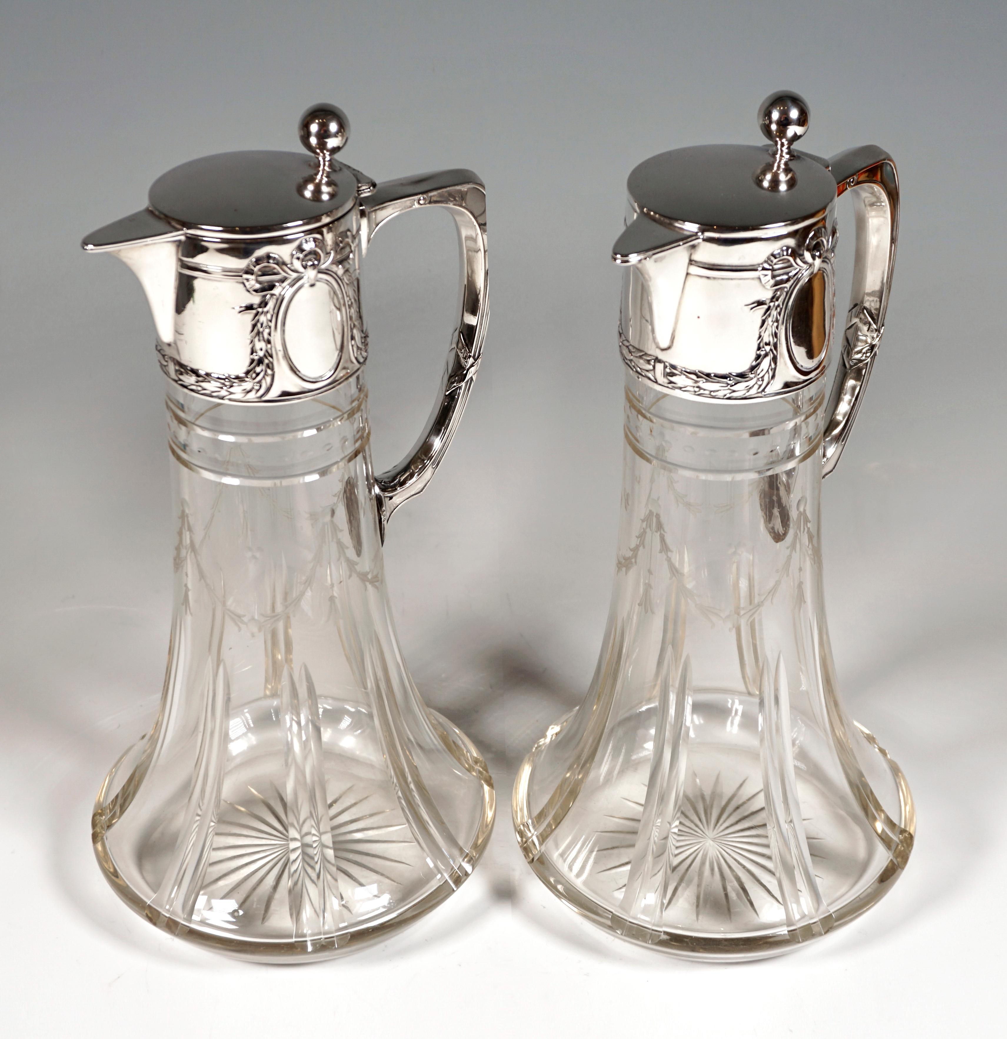 Faceted Pair of Art Nouveau Glass Decanter with Silver Fittings, Wilhelm Binder, Germany