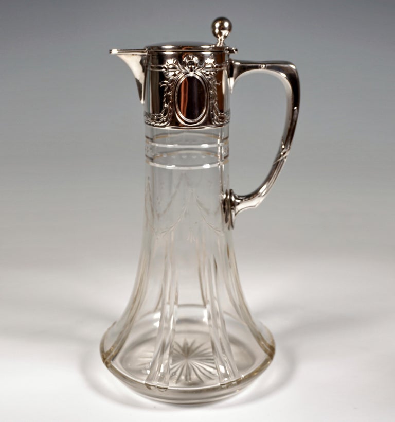 Early 20th Century Pair of Art Nouveau Glass Decanter with Silver Fittings, Wilhelm Binder, Germany For Sale