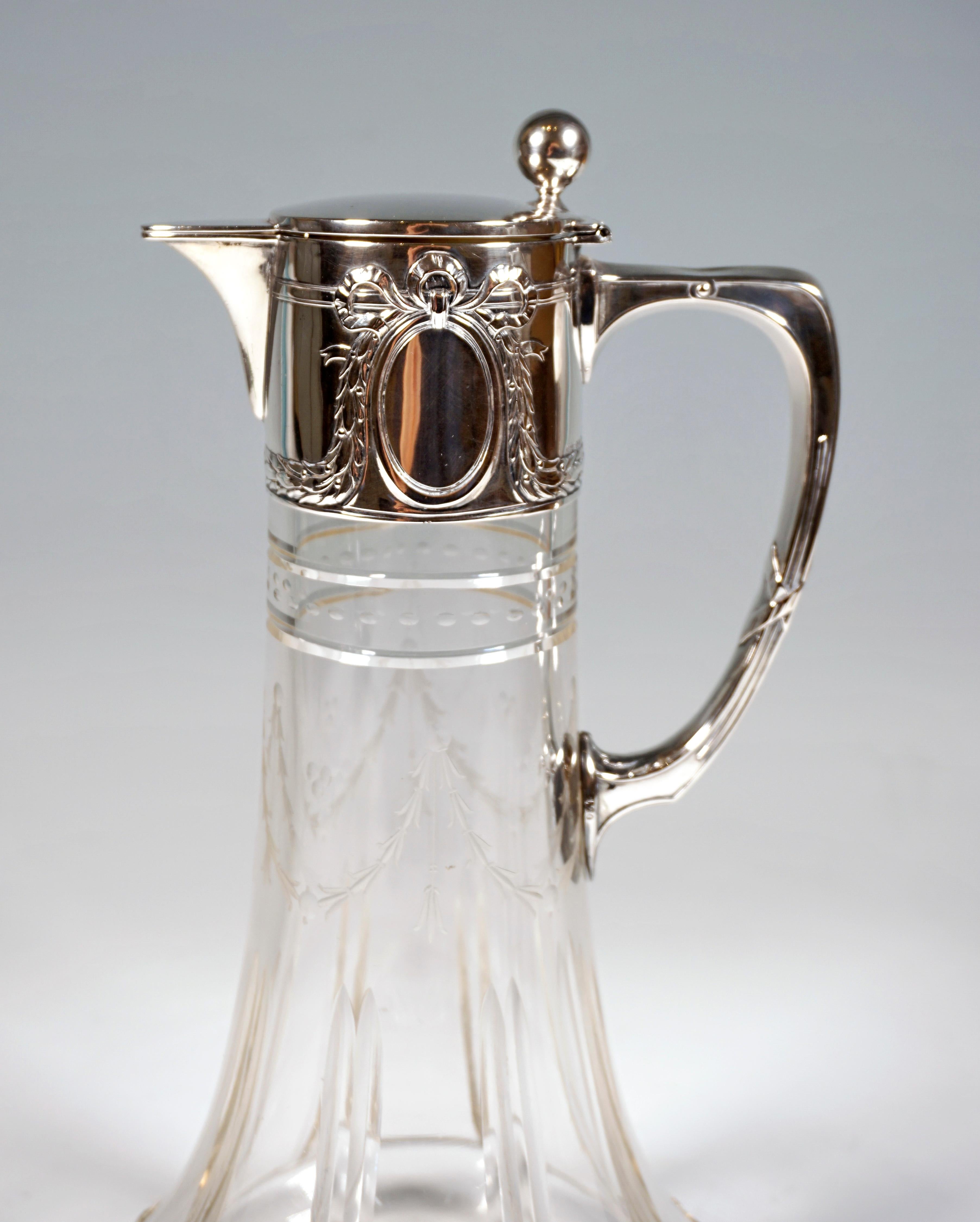 Early 20th Century Pair of Art Nouveau Glass Decanter with Silver Fittings, Wilhelm Binder, Germany