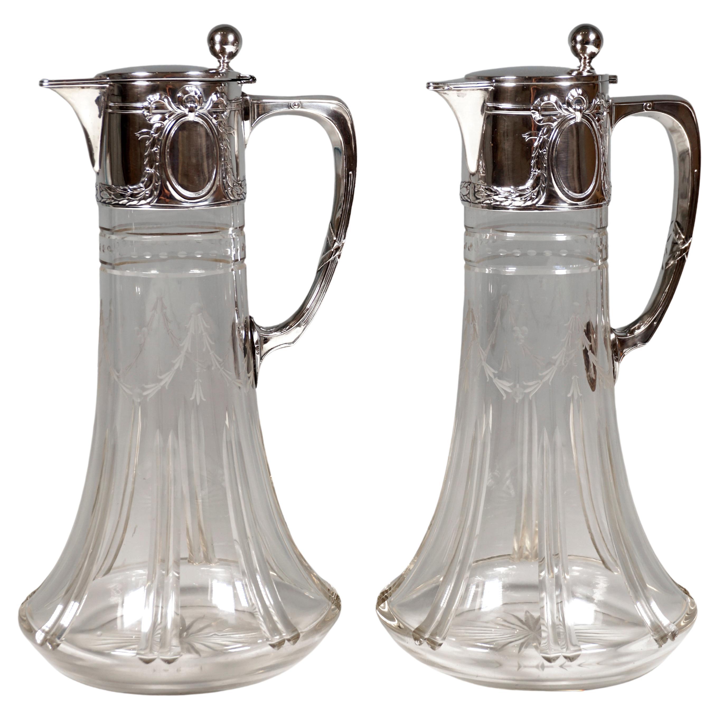 Pair of Art Nouveau Glass Decanter with Silver Fittings, Wilhelm Binder, Germany