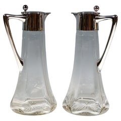 Antique Pair of Art Nouveau Glass Decanter with Silver Fittings, Wilhelm Binder, Germany
