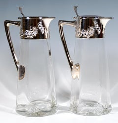 Pair Of Art Nouveau Glass Decanters With Silver Mounts, Wilhelm Binder, Germany
