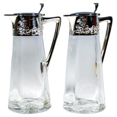Pair Of Art Nouveau Glass Decanters With Silver Mounts, Wilhelm Binder, Germany
