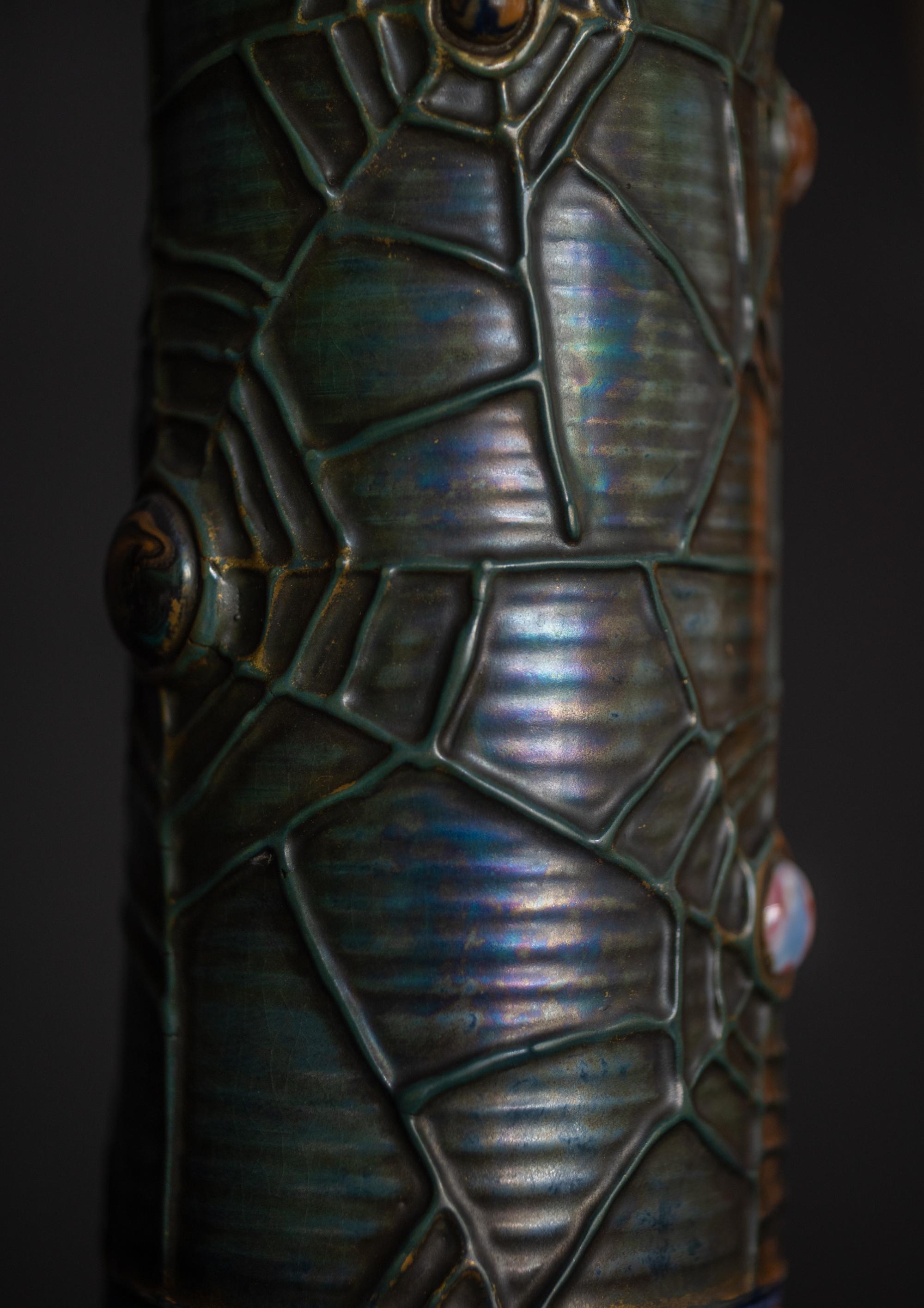 Coppia di vasi alti in stile Art Nouveau Gres Bijou con farfalla e ragnatela di RStK Amphora in vendita 1