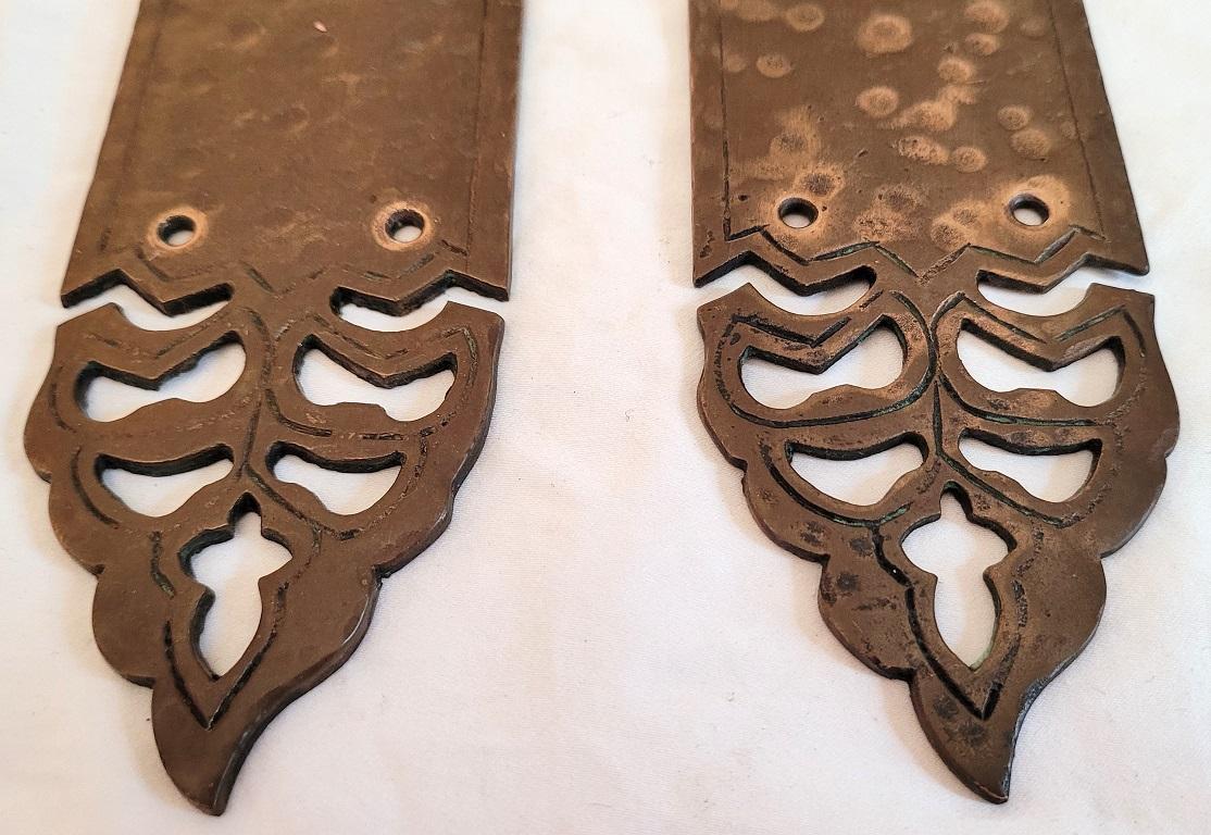 Pair of Art Nouveau Hand Beaten Bronze Door Push Plates For Sale 1