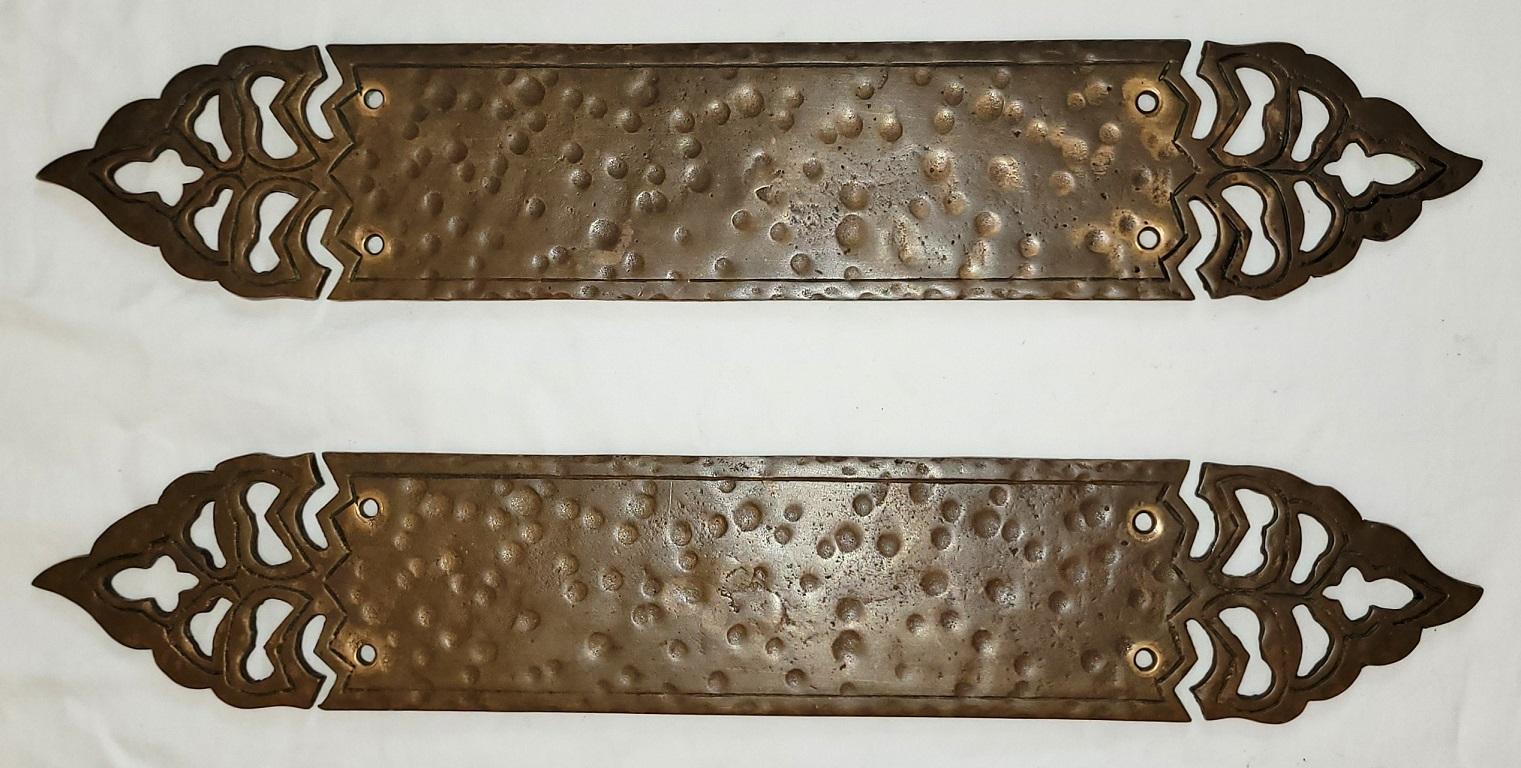 Pair of Art Nouveau Hand Beaten Bronze Door Push Plates For Sale 3