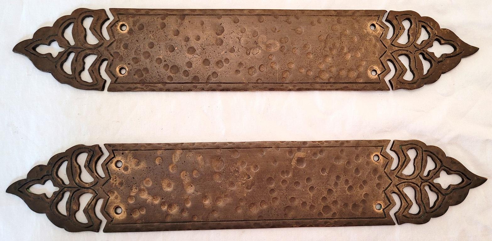 American Pair of Art Nouveau Hand Beaten Bronze Door Push Plates For Sale