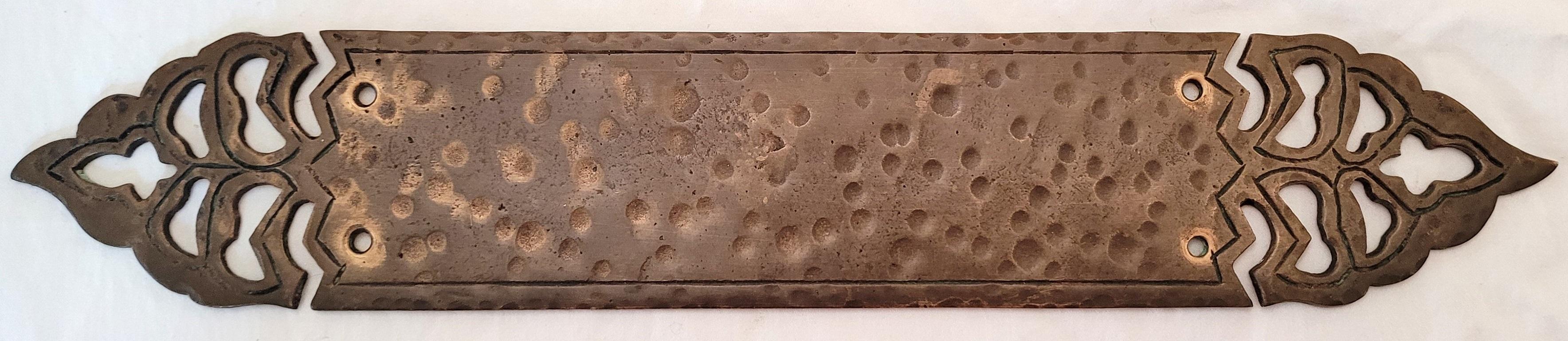 Hand-Crafted Pair of Art Nouveau Hand Beaten Bronze Door Push Plates For Sale