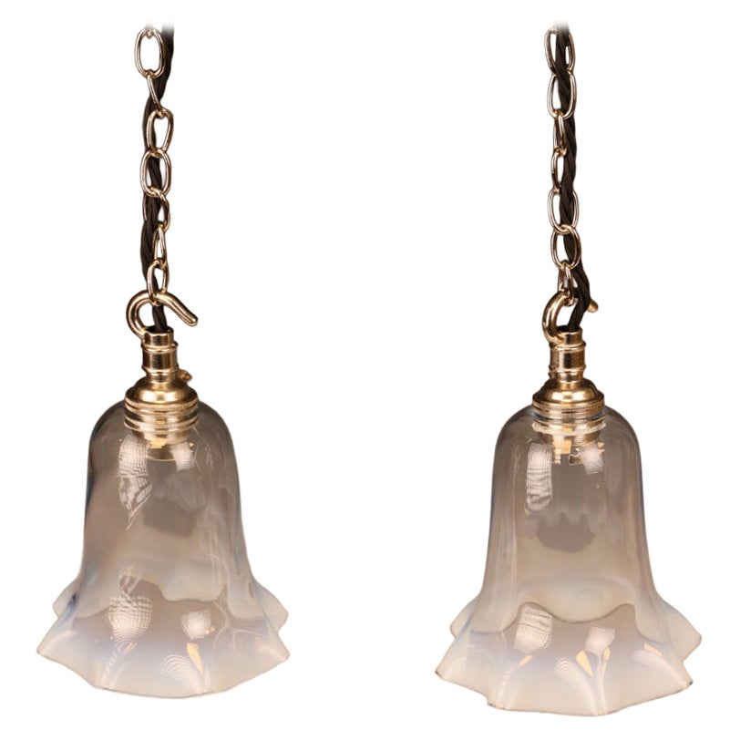 Art Nouveau Pendant Lights, Hand-Blown Glass & Brass, UK, 1900-1915 For Sale