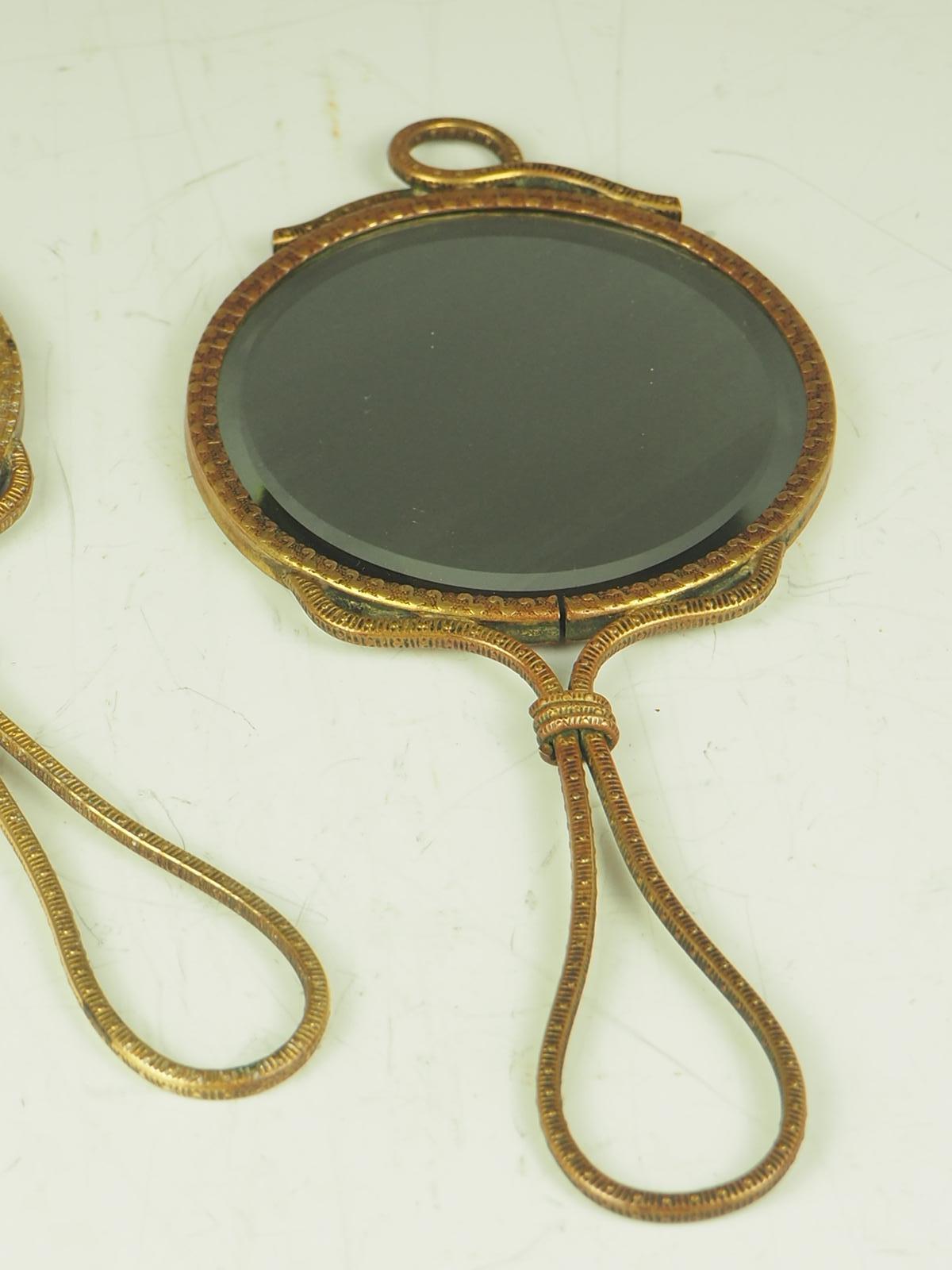 Brass Pair of Art Nouveau Hand Held Bevelled Mirrors