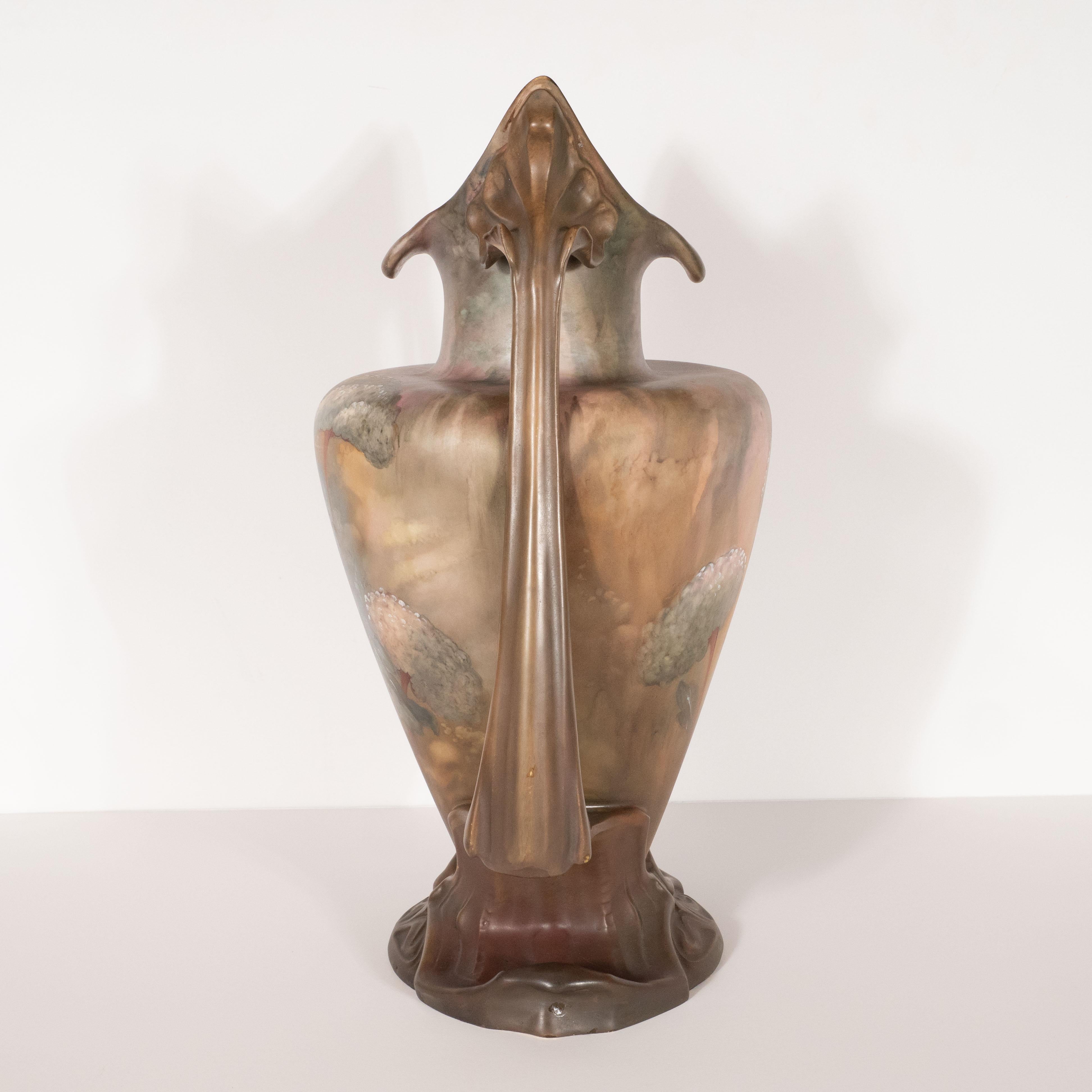Pair of Art Nouveau Hand Painted Sculptural Ceramic Vases by Royal Bonn 1