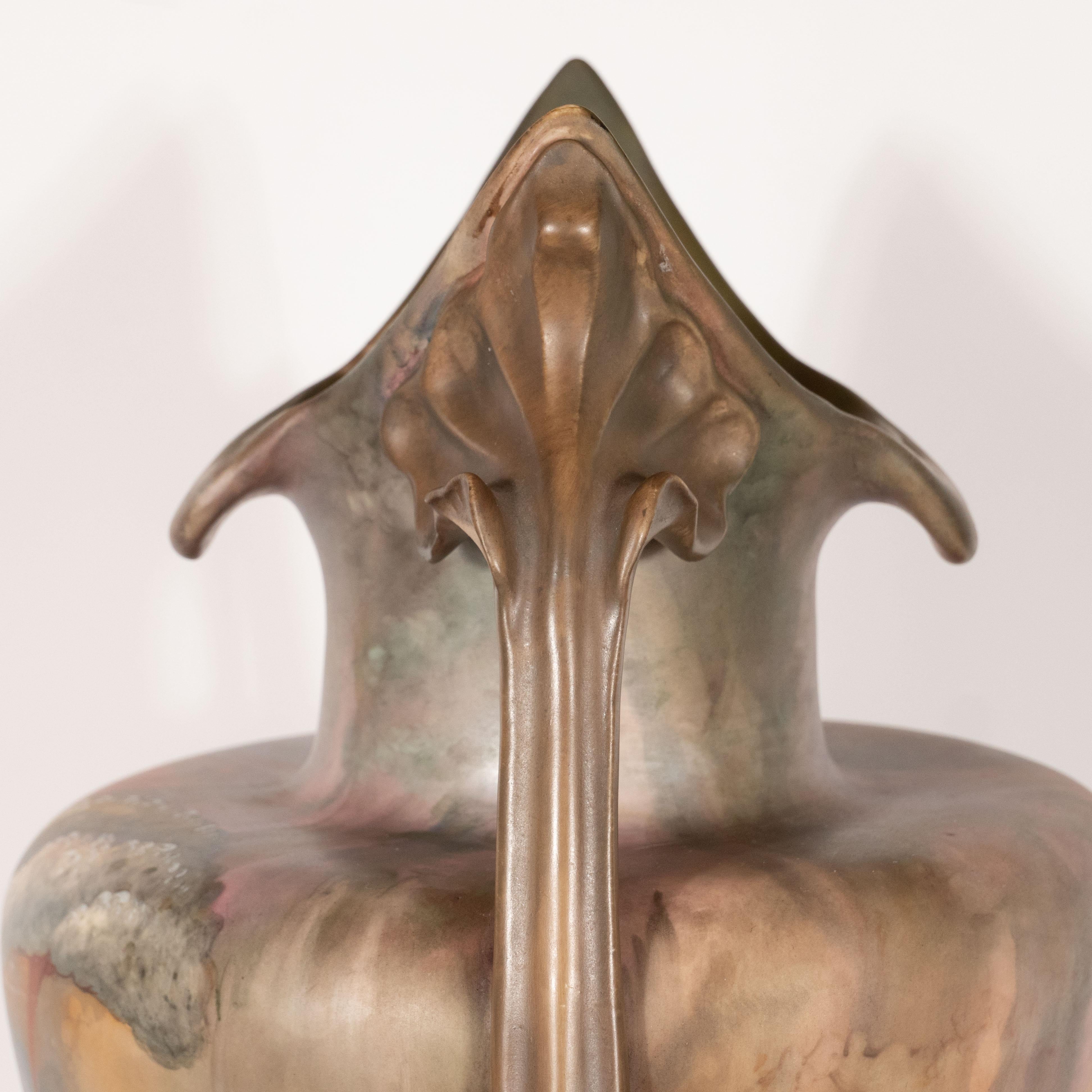 Pair of Art Nouveau Hand Painted Sculptural Ceramic Vases by Royal Bonn 2