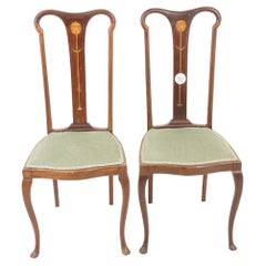 Antique Pair of Art Nouveau Inlaid Walnut Bedroom Chair, Scotland 1910, H085