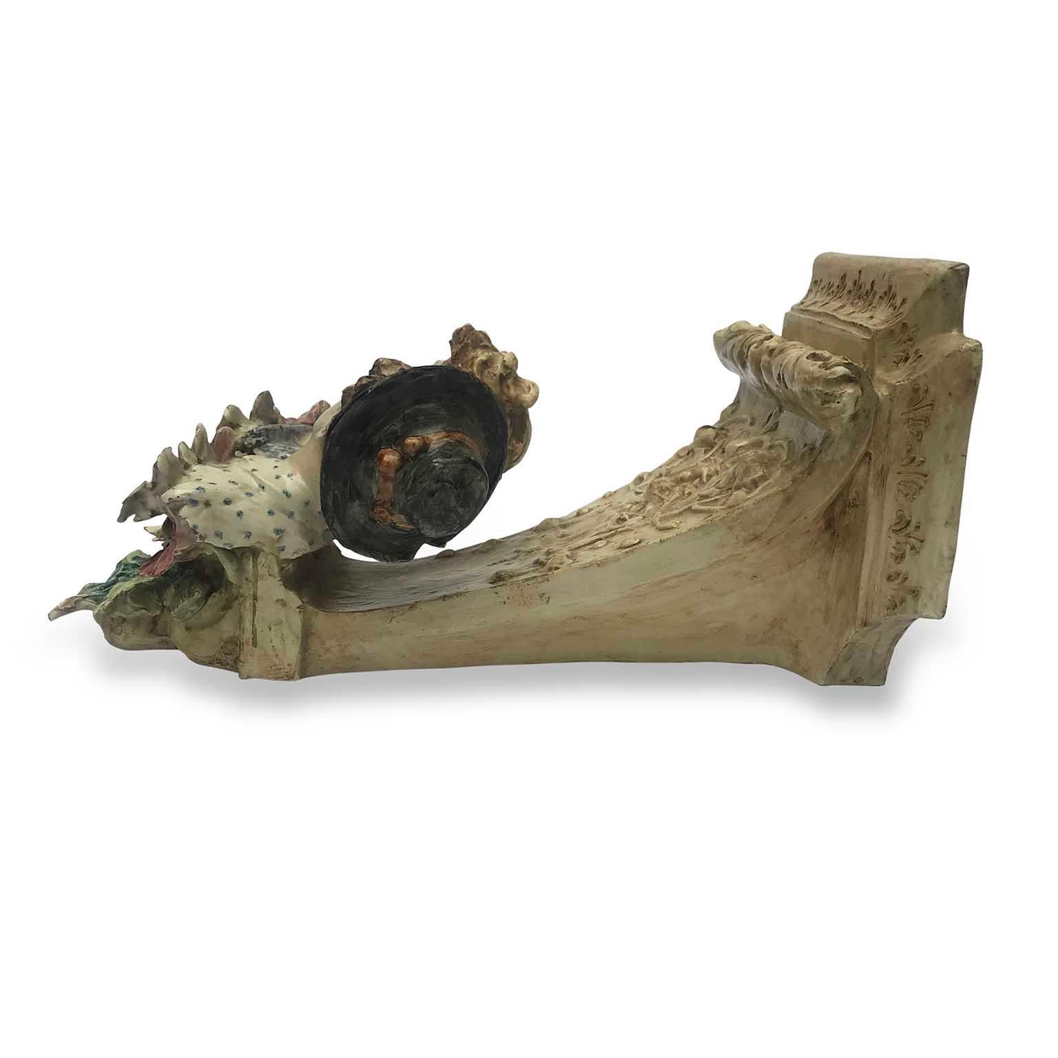 Art Nouveau Italian Pair of Wall Brackets with Children Busts and Flowers 1920 For Sale 2