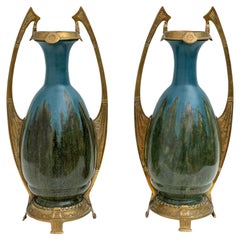 Jugendstil-Vasen aus Bronze und Keramik im Art nouveau-Stil von Otto Eckman, 1900er Jahre, Paar