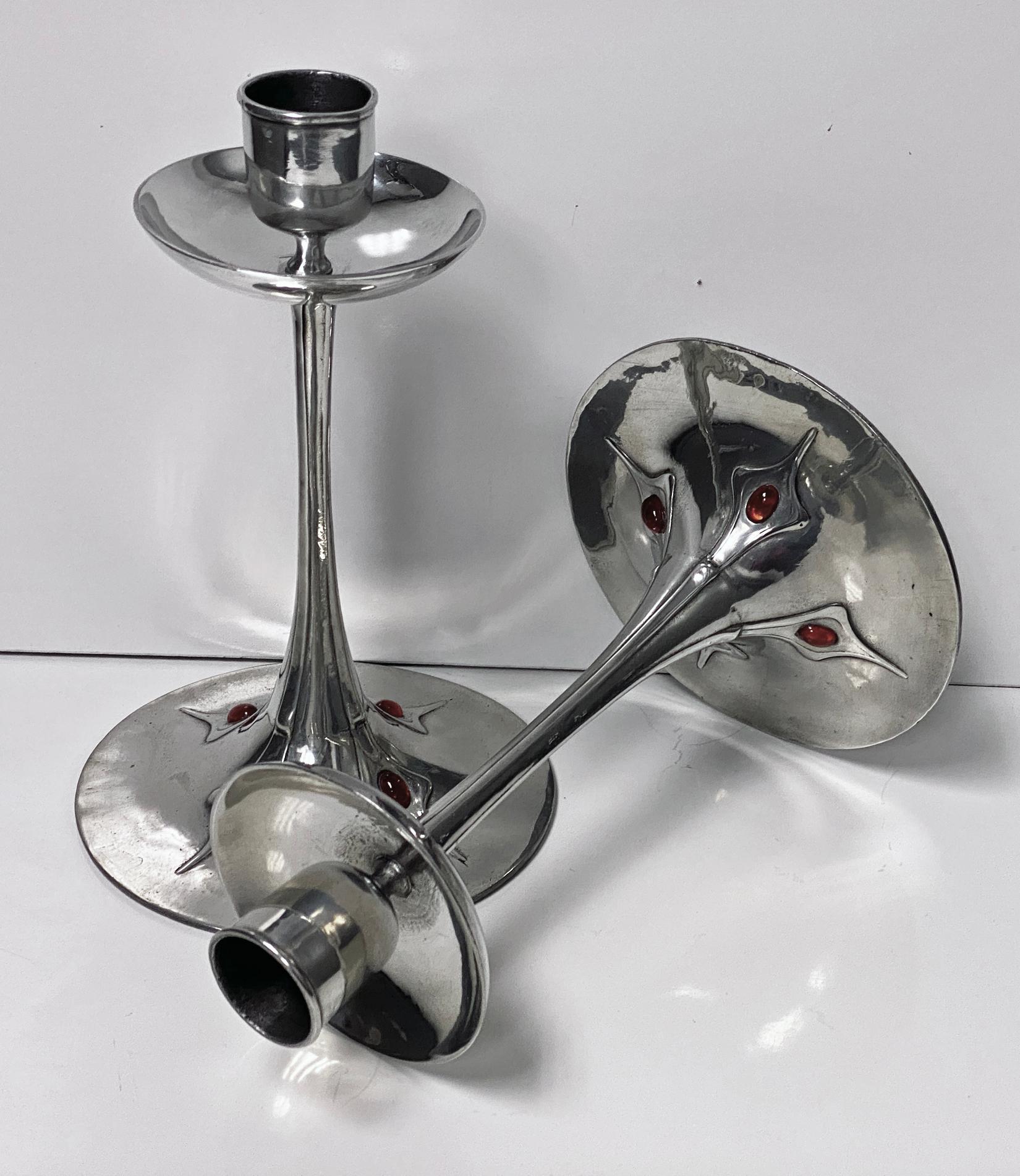 Pair of Art Nouveau Jugendstil Pewter Candlesticks, circa 1910 2