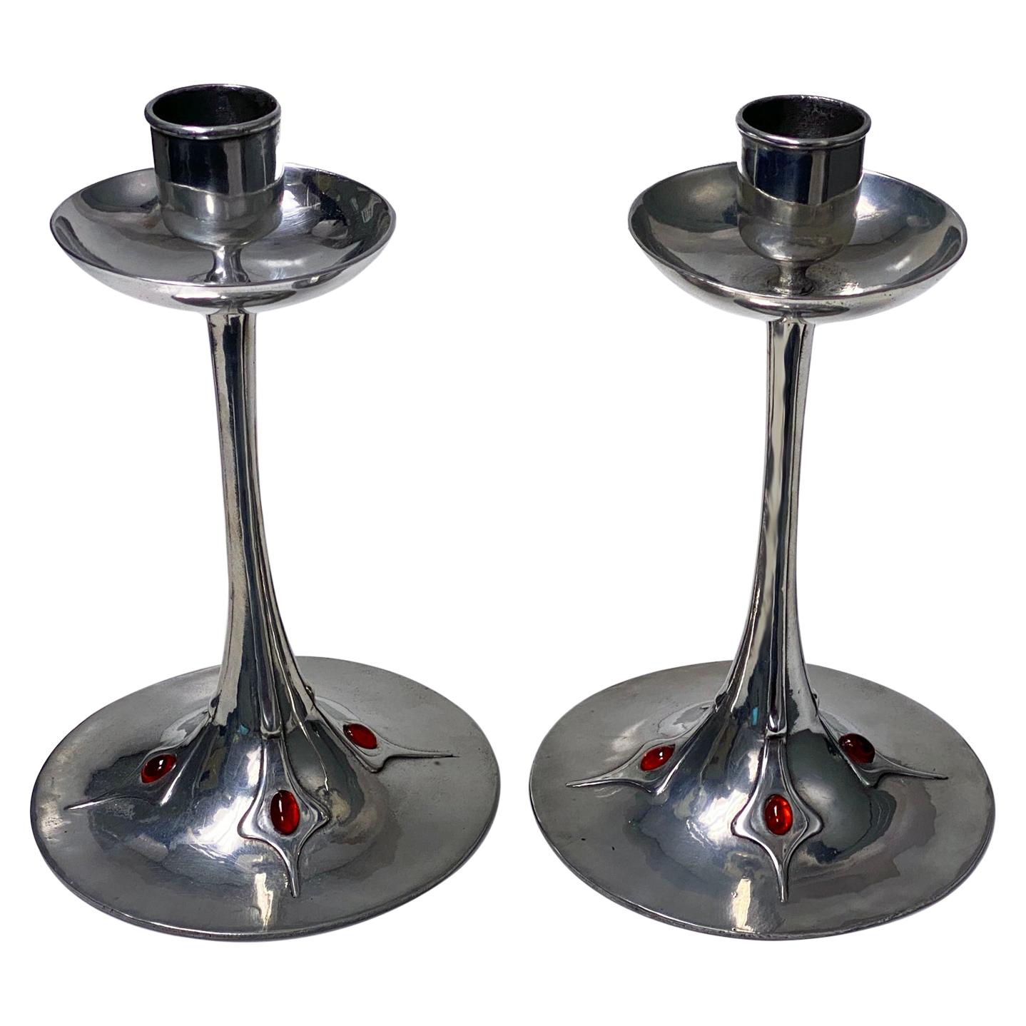 Pair of Art Nouveau Jugendstil Pewter Candlesticks, circa 1910