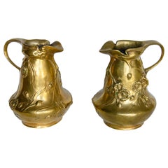 Pair of Art Nouveau Jugs Floral Decoration