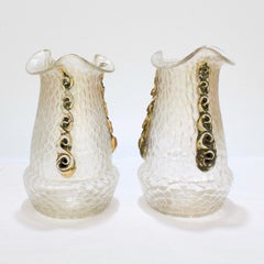 Pair of Art Nouveau Kralik Loetz-Type Rigaree Art Glass Vases