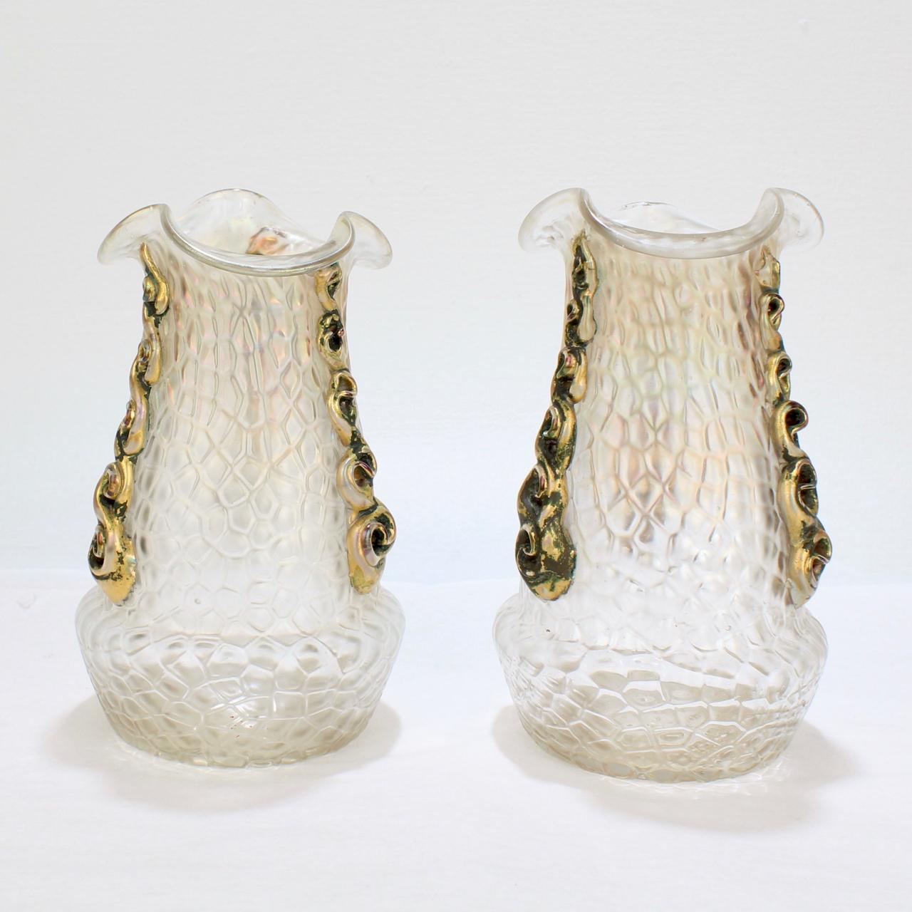 Ceco Coppia di vasi in vetro artistico Art Nouveau Loetz Glass in vendita