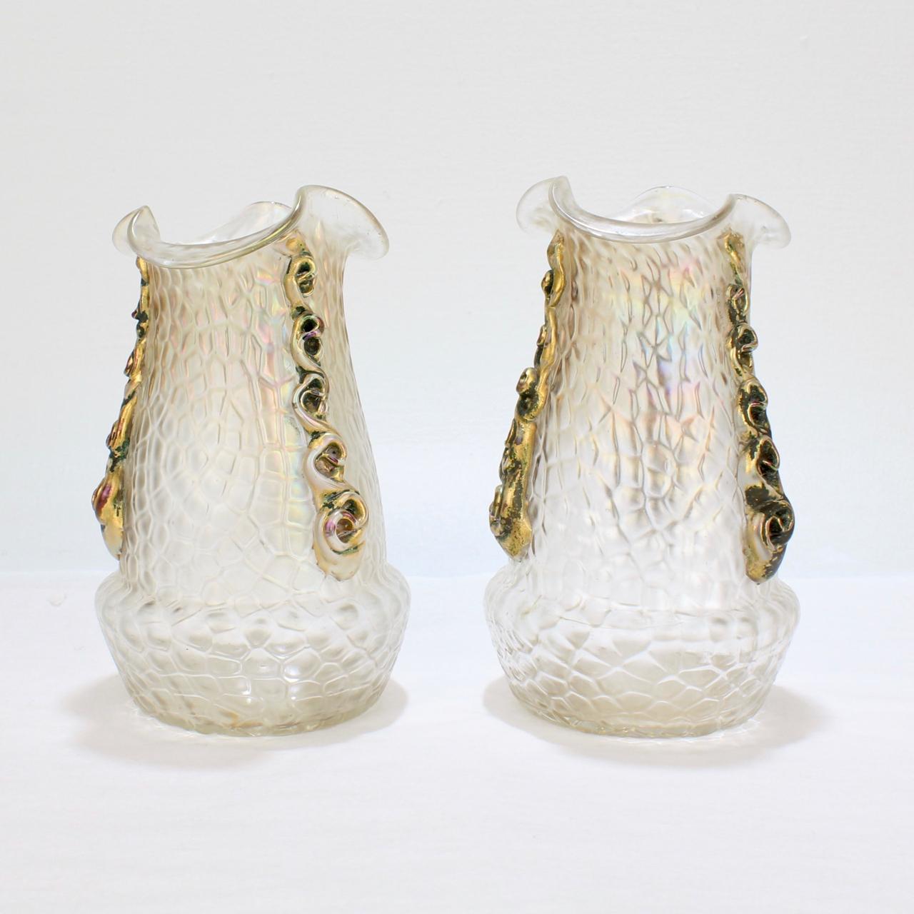 XX secolo Coppia di vasi in vetro artistico Art Nouveau Loetz Glass in vendita