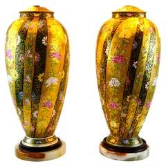 Pair of Art Nouveau Lamps by the Fischer Hungarian Porcelain Factory
