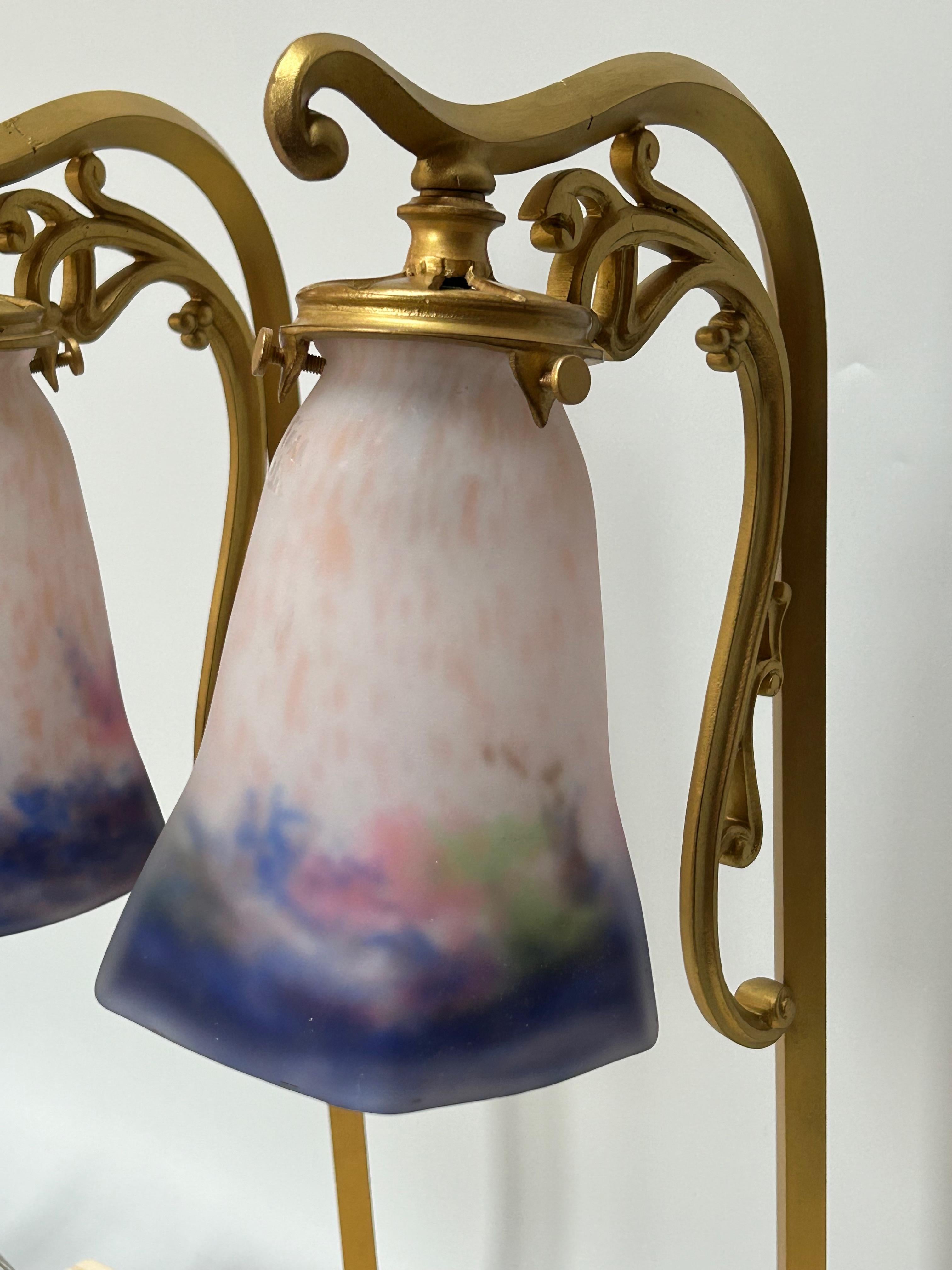 French Pair Of Art Nouveau Lamps Muller Frères For Sale