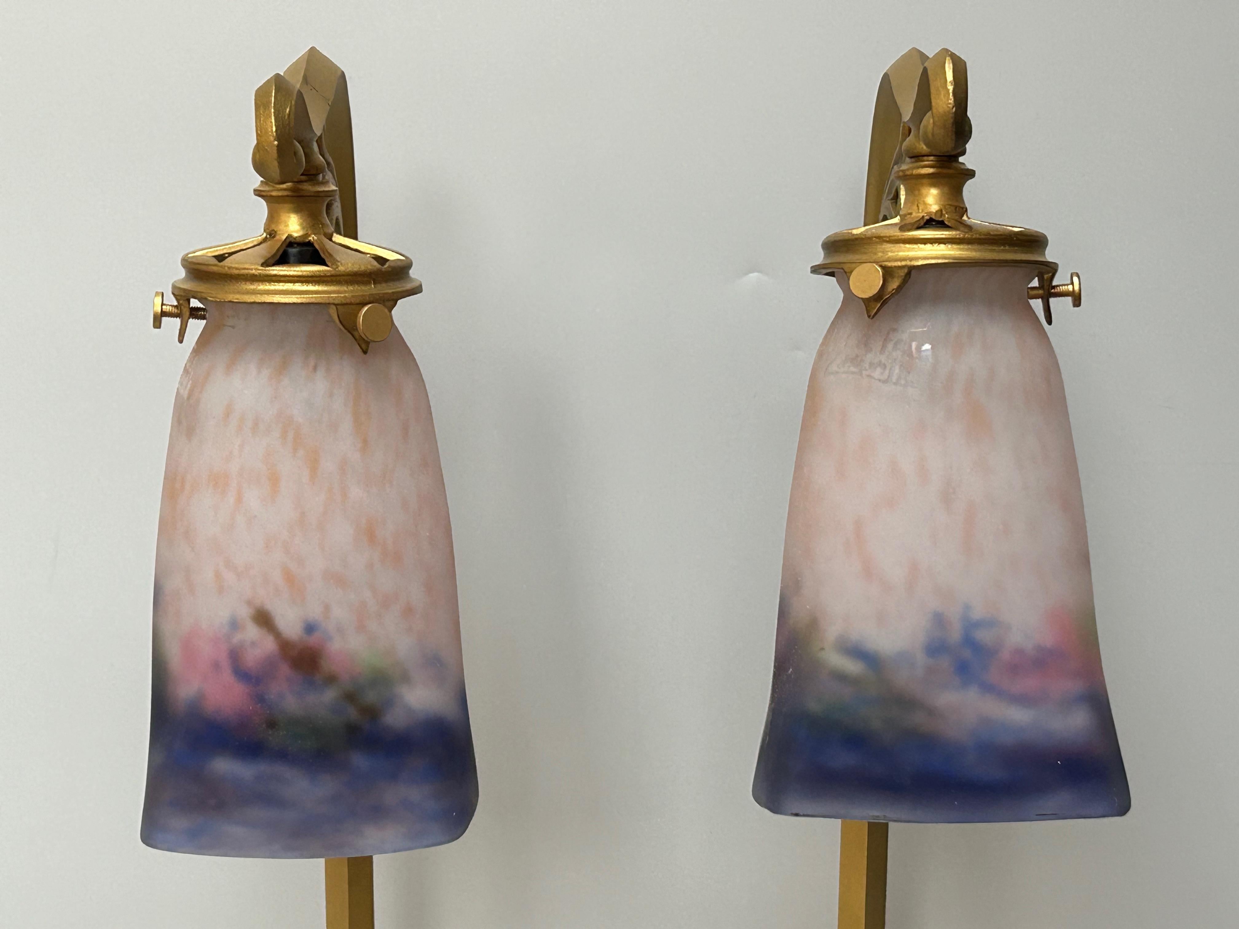 Pair Of Art Nouveau Lamps Muller Frères In Excellent Condition For Sale In NANTES, FR