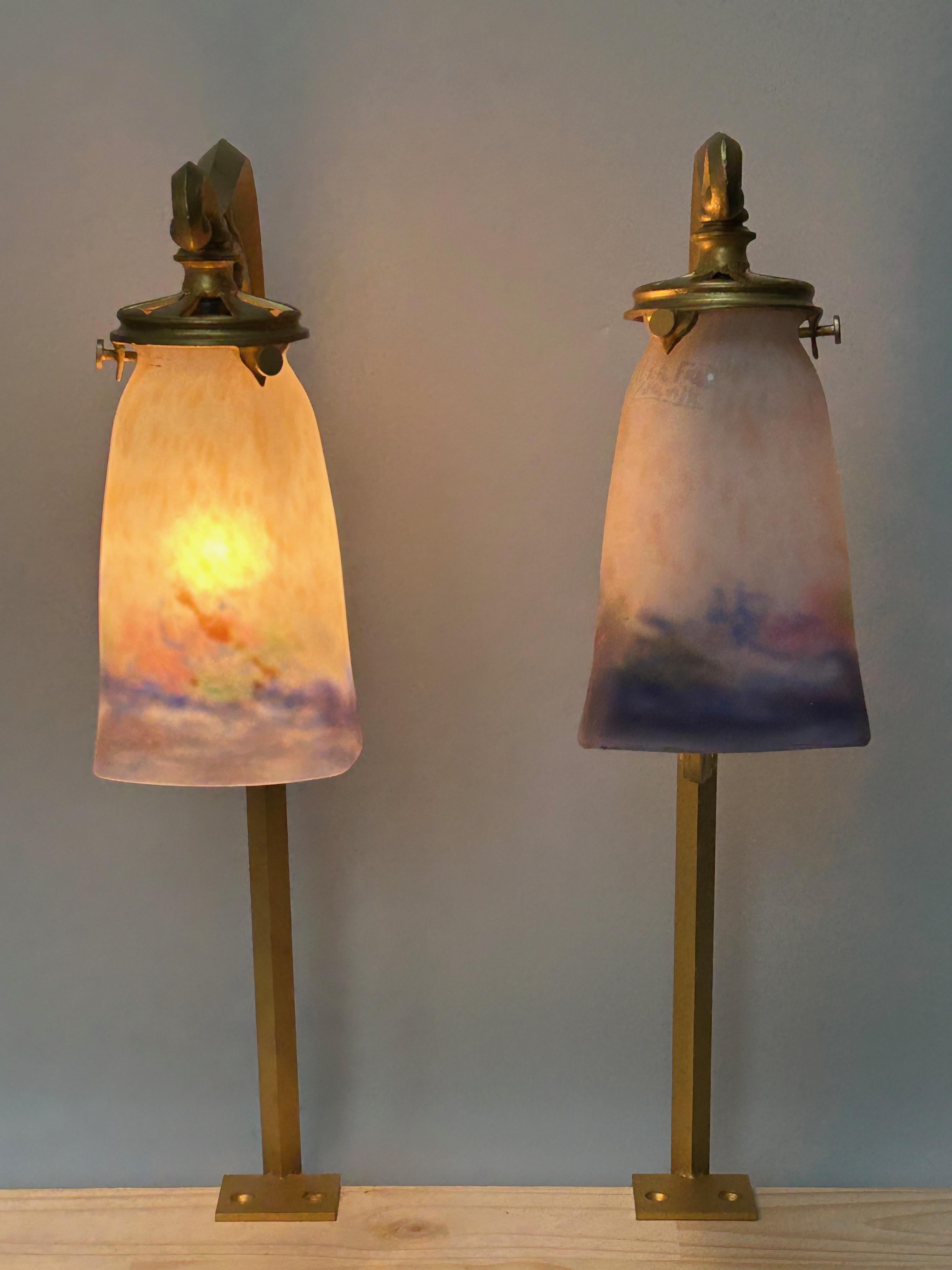 Brass Pair Of Art Nouveau Lamps Muller Frères For Sale
