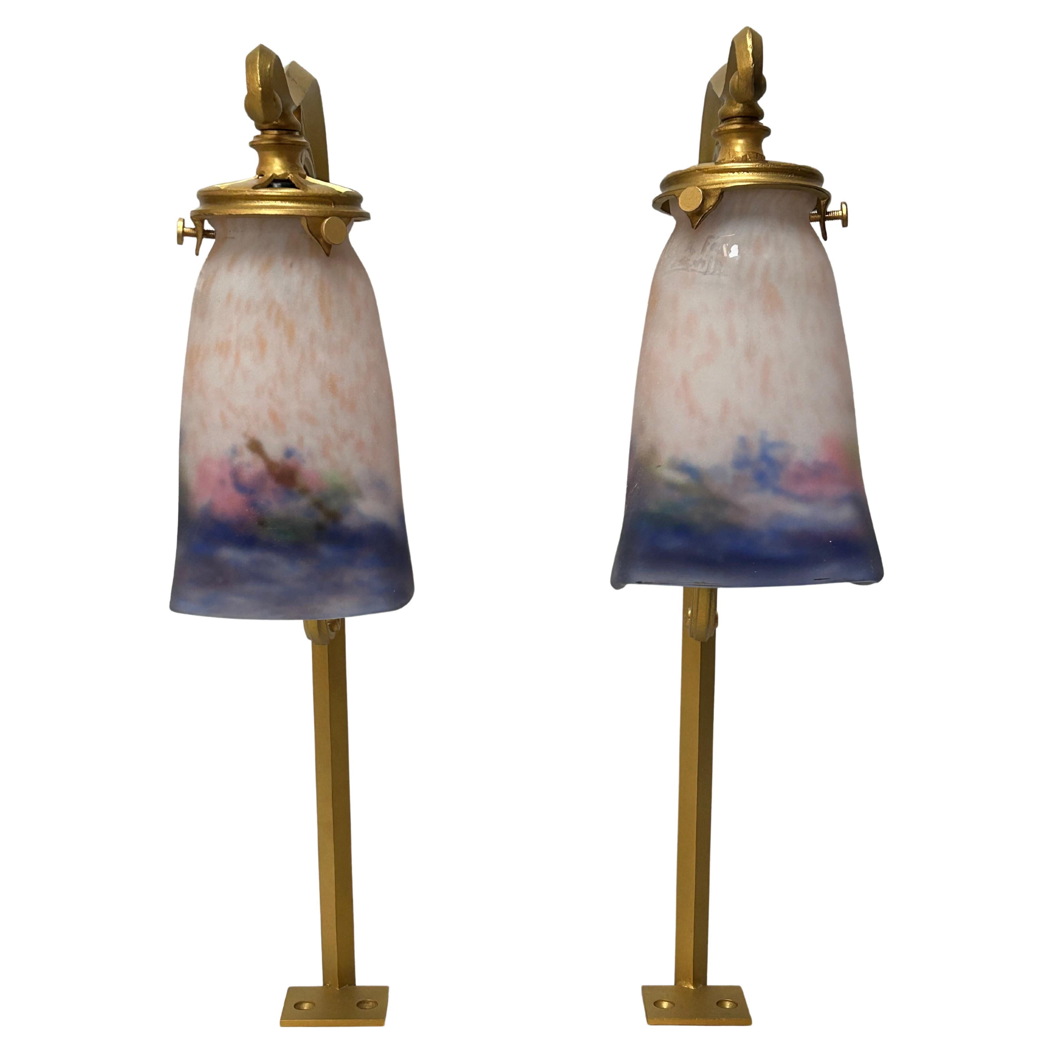 Pair Of Art Nouveau Lamps Muller Frères For Sale