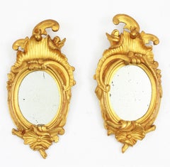 Pareja de espejos en miniatura Art Nouveau, pan de oro, madera dorada
