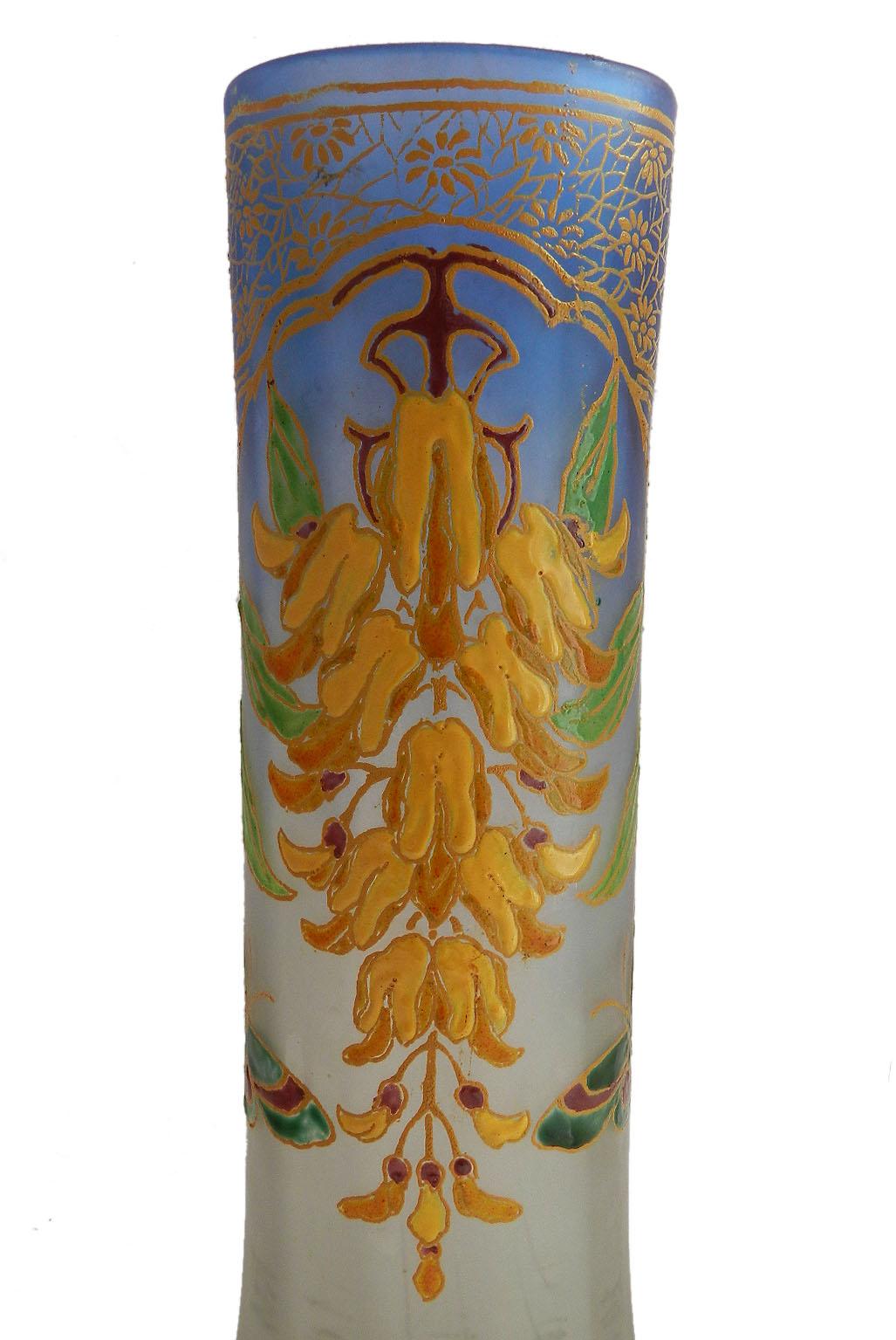 Pair of Art Nouveau Legras Vases Enameled pâte de verre Glass signed Leg for Legras, circa 1900
In good condition no cracks or chips, with only minor marks of age and use inside the vases not distracting.
 
