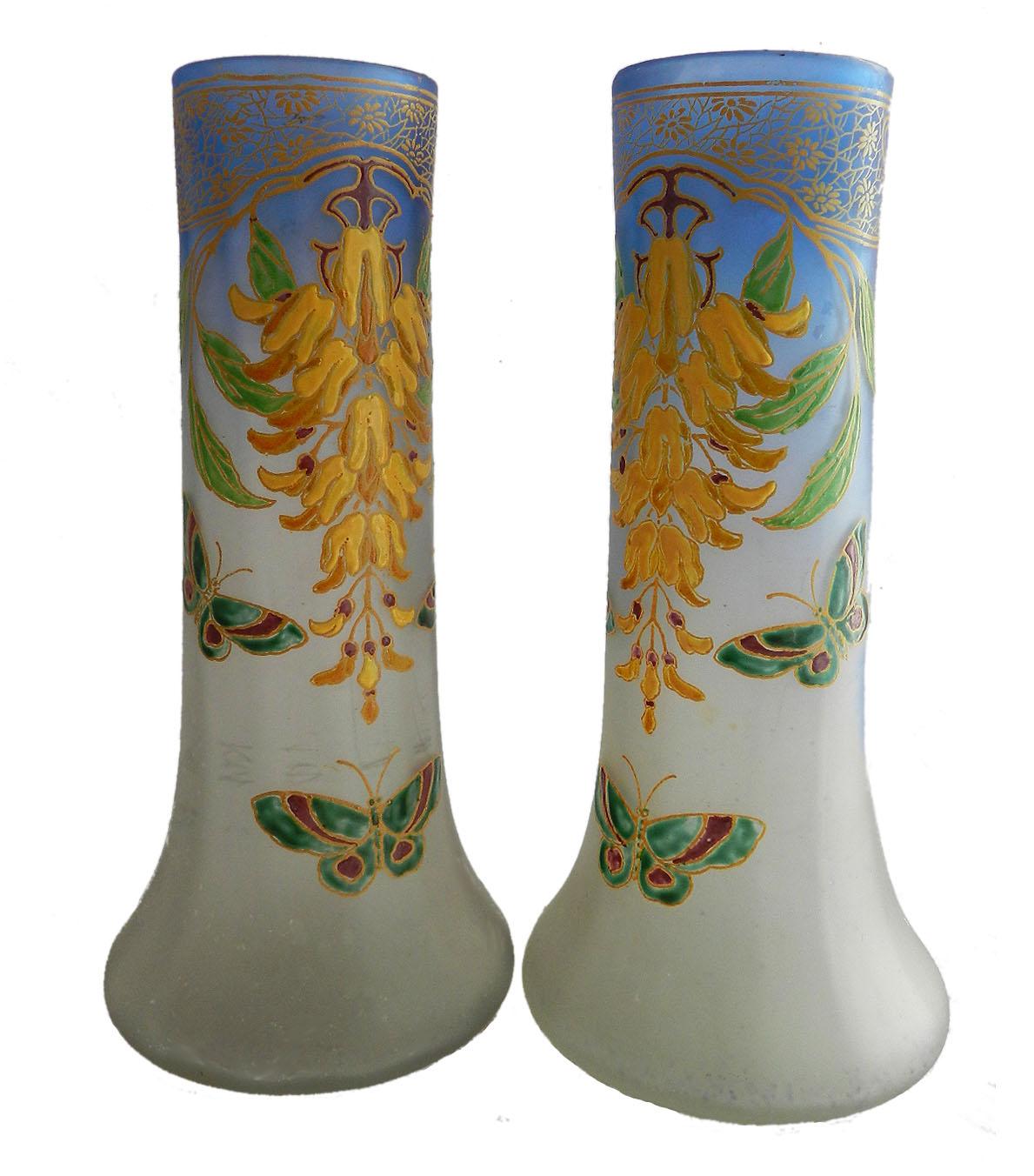 Pair of Art Nouveau Legras Vases Enameled Art Glass, circa 1900 In Good Condition In Mimizan, FR